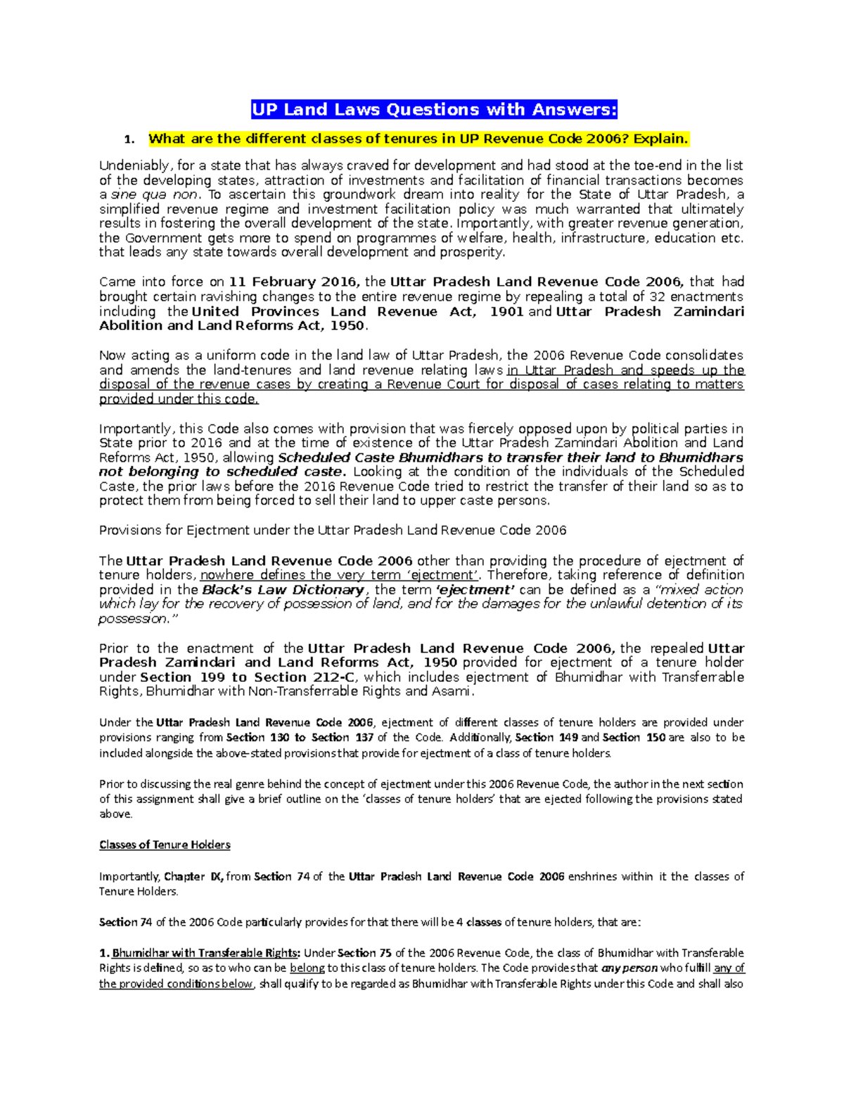 Land Laws Ques Ans UP Land Laws Questions with Answers What are the