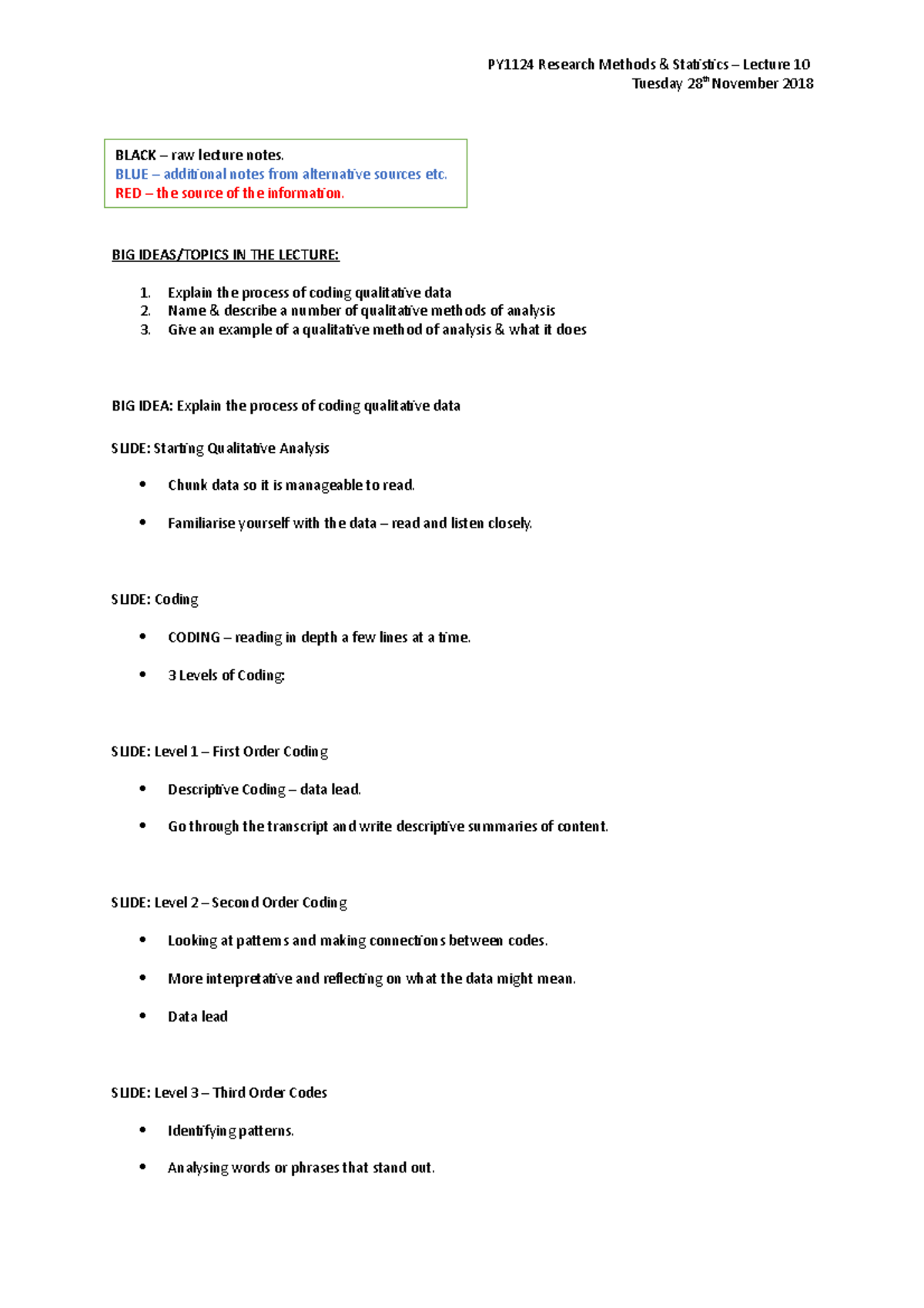 Lecture 10 - Notes PY1124 - PY1124 Research Methods & Statistics ...