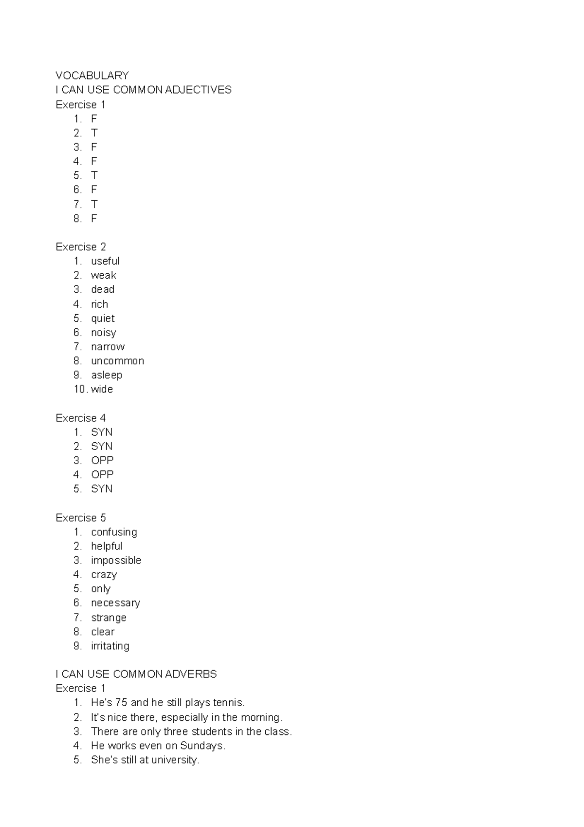 Vocabulary Language - esercizi - VOCABULARY I CAN USE COMMON ADJECTIVES ...