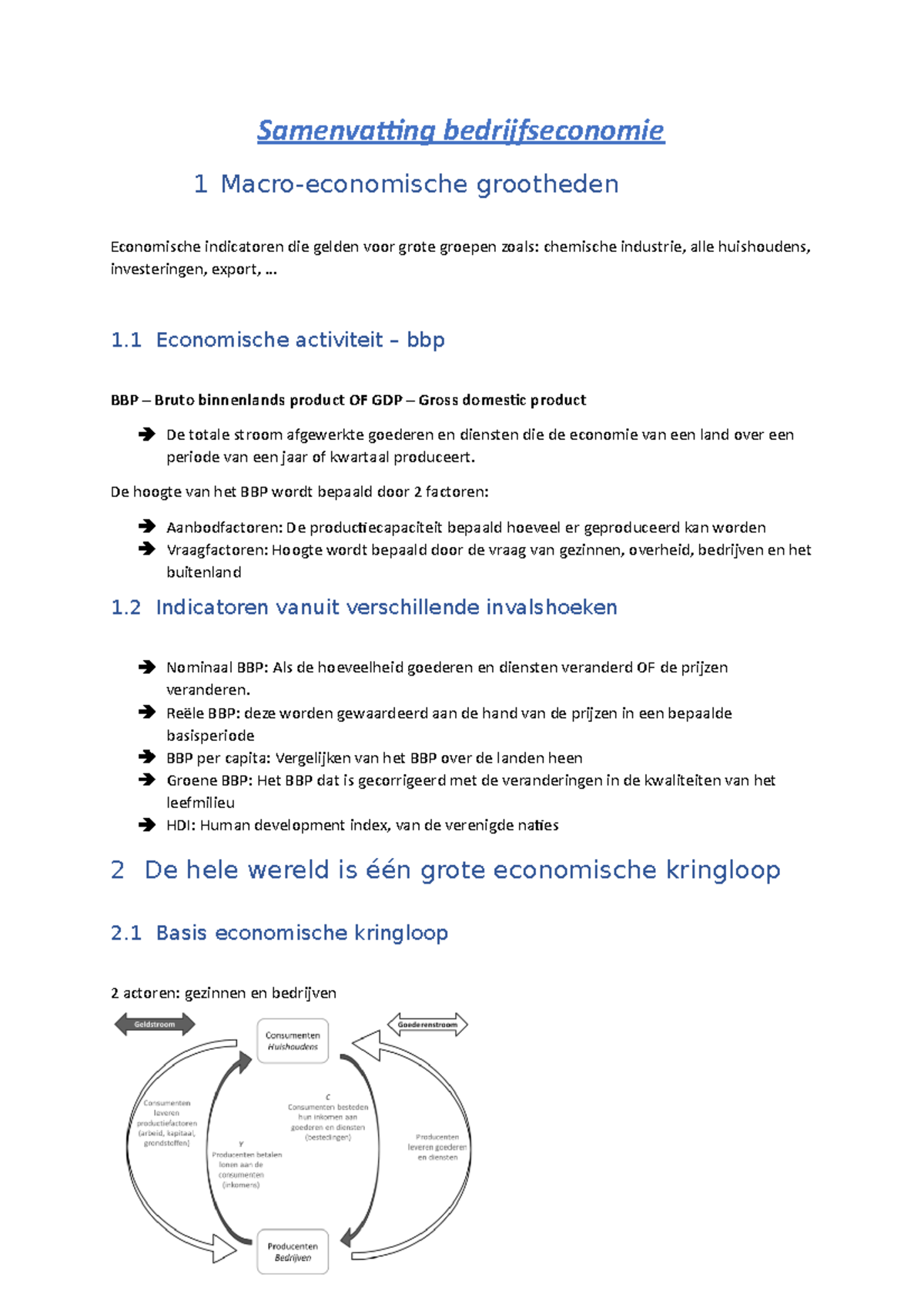 Samenvatting Bedrijfseconomie - .. 1 Economische Activiteit – Bbp BBP ...