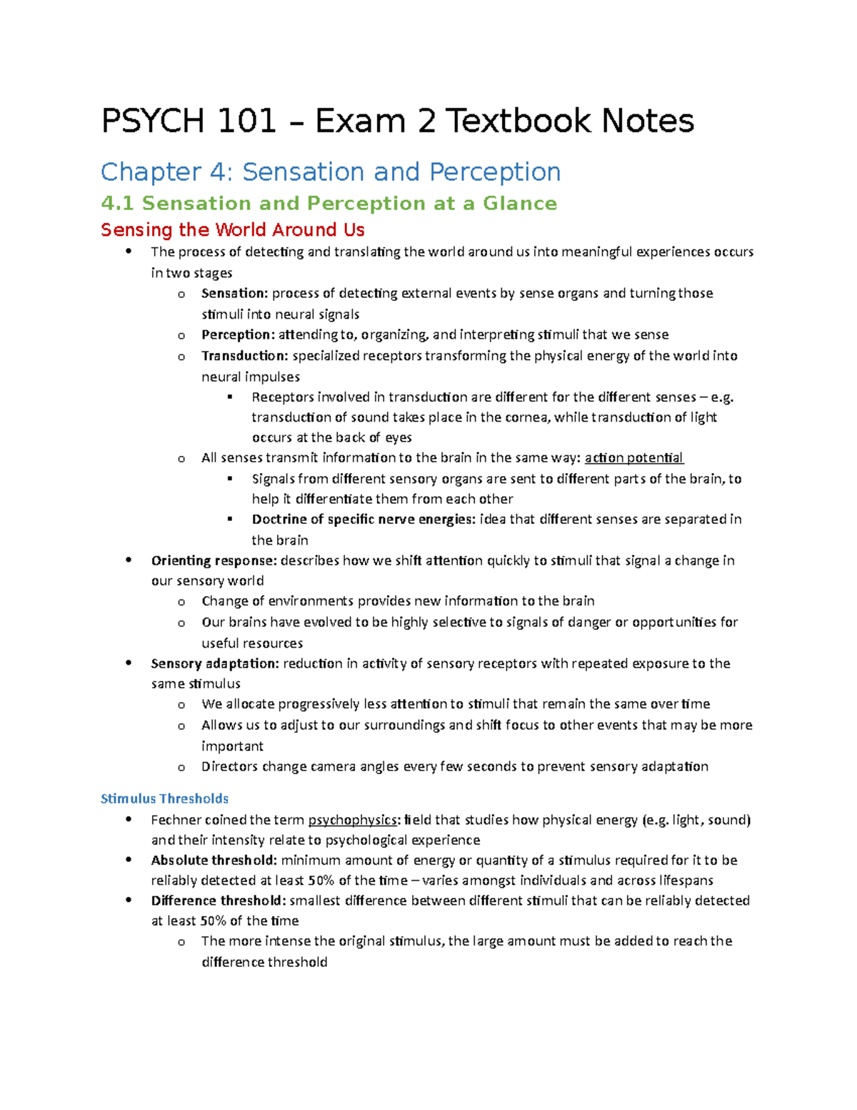 Introductory PsychologyNotes2 PSYCH 101 Exam 2 Textbook Notes