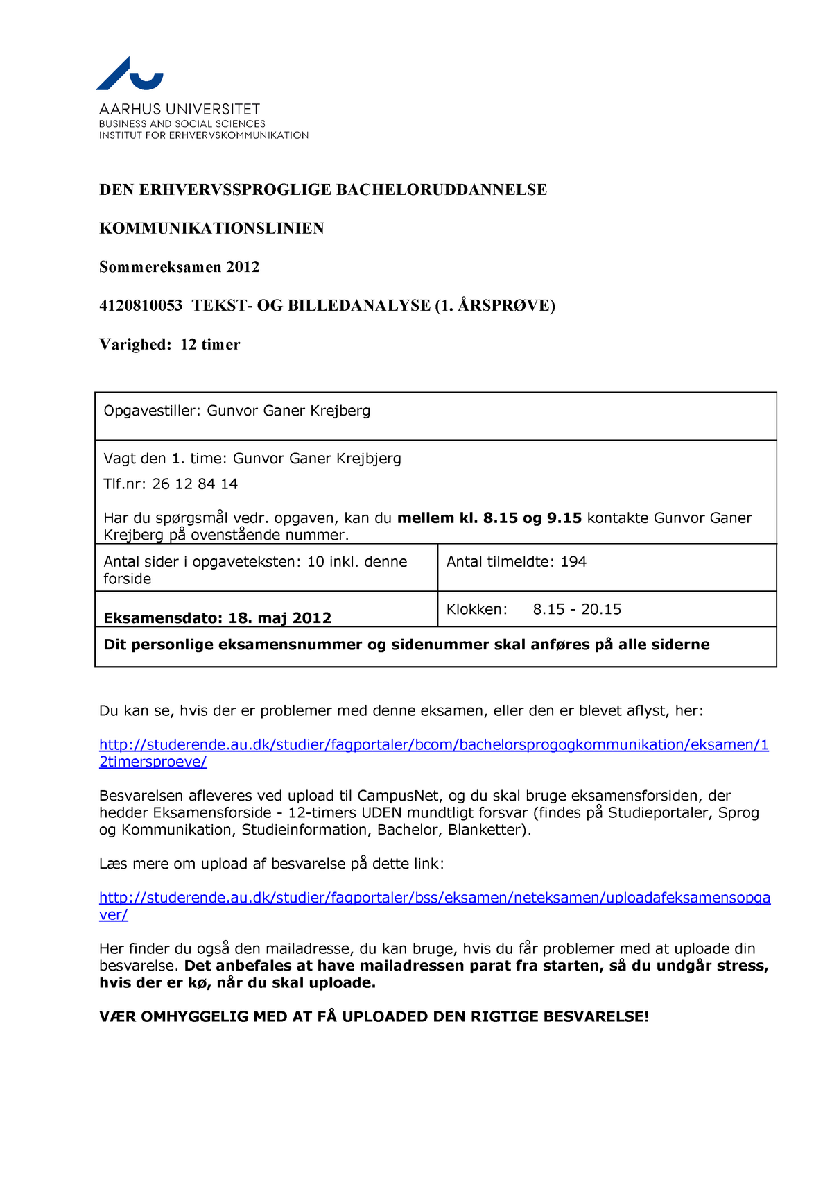 Exam 2012 Questions And Answers Tekst Og Billedanalyse Samlet