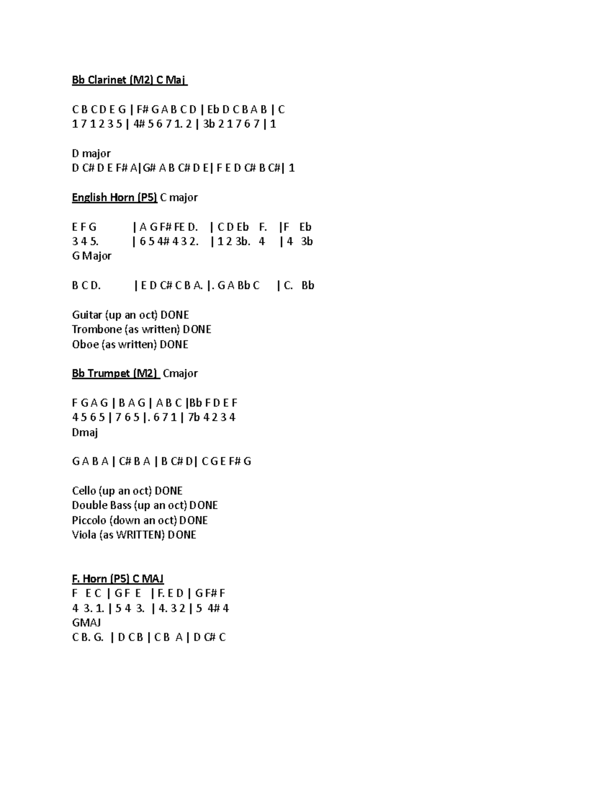 Transposition Jeremy Fratti Bb (M2) C Maj C B C D E G F