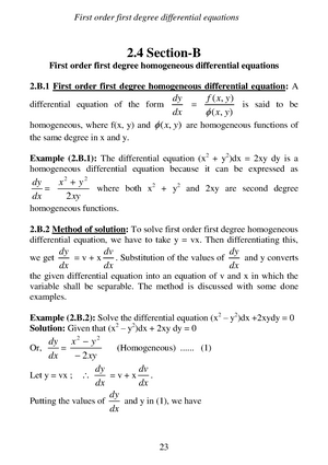 02b First Order First Degree Homogeneous First Order First Degree Differential Equations 2 Studocu