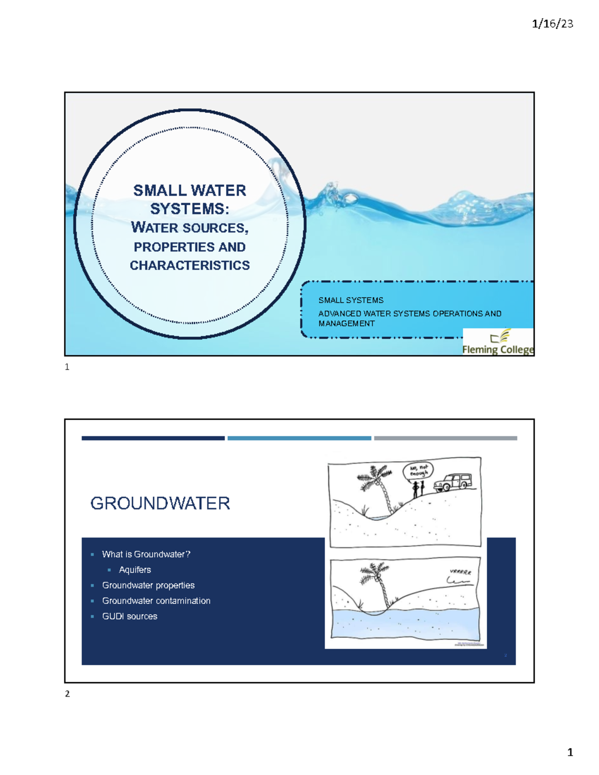 Lecture 2 Water sources, properties and characteristics SMALL WATER