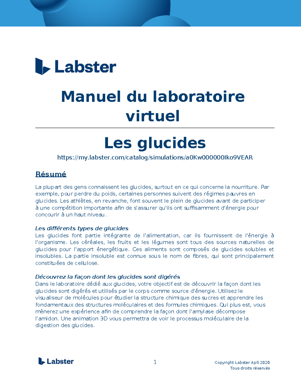 Bsl Les Glucides Manuel Du Laboratoire Virtuel Fran Ais Manuel Du