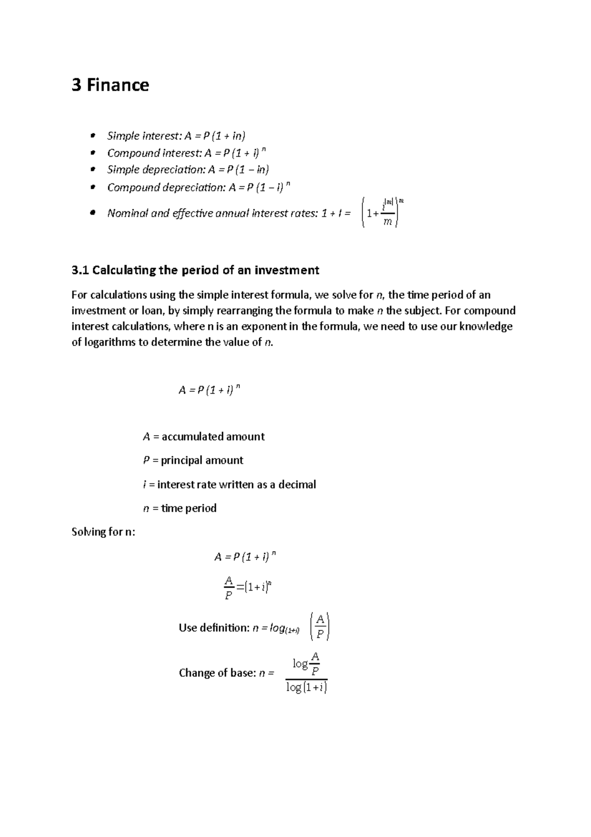 3 Finance Grade 12 - 3 Finance Simple Interest: A = P (1 + In) Compound ...