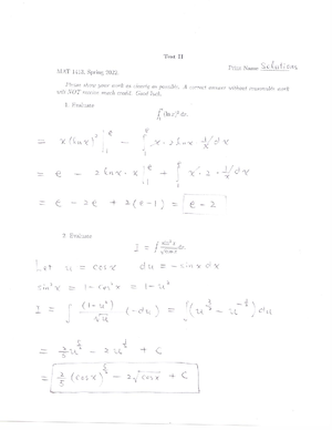 Calc II Practice Test (Final For Calc II) - MAT 1413 - Studocu