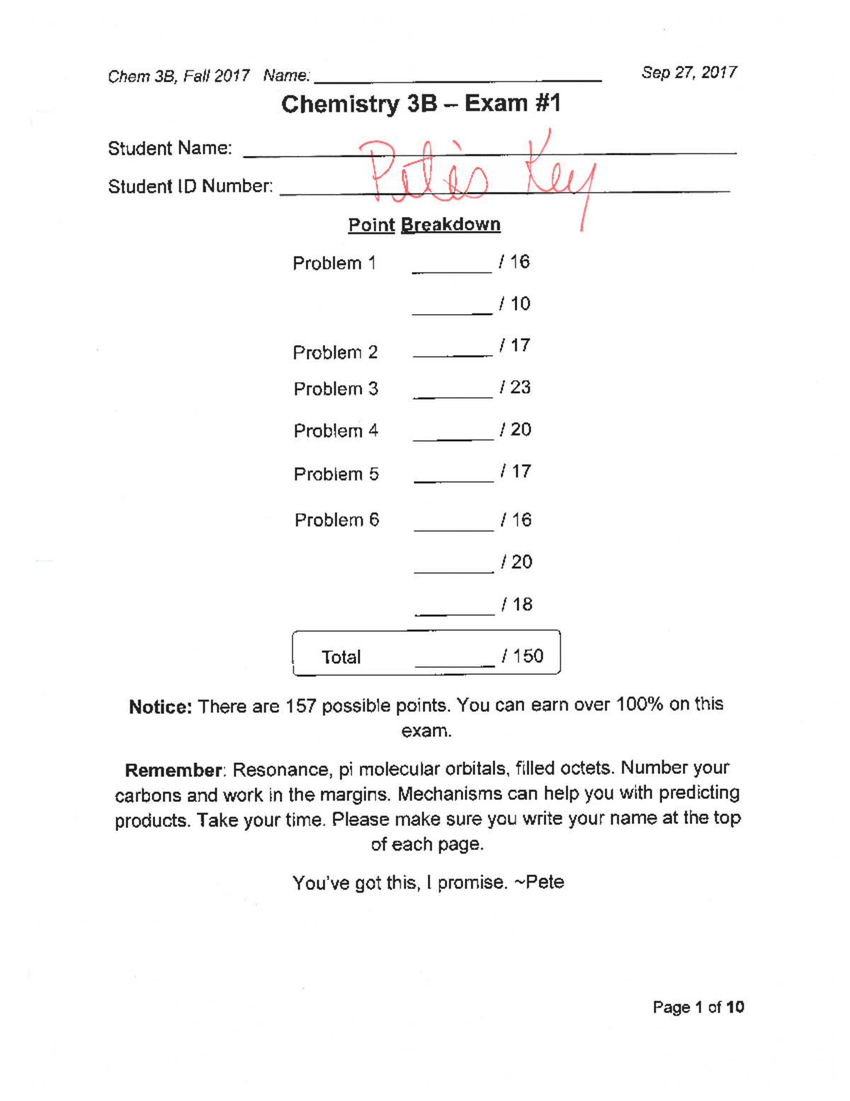 2. Exam 1 (Chem 3B - Fall 2017 ) - Key - CHEM 3BL - Studocu