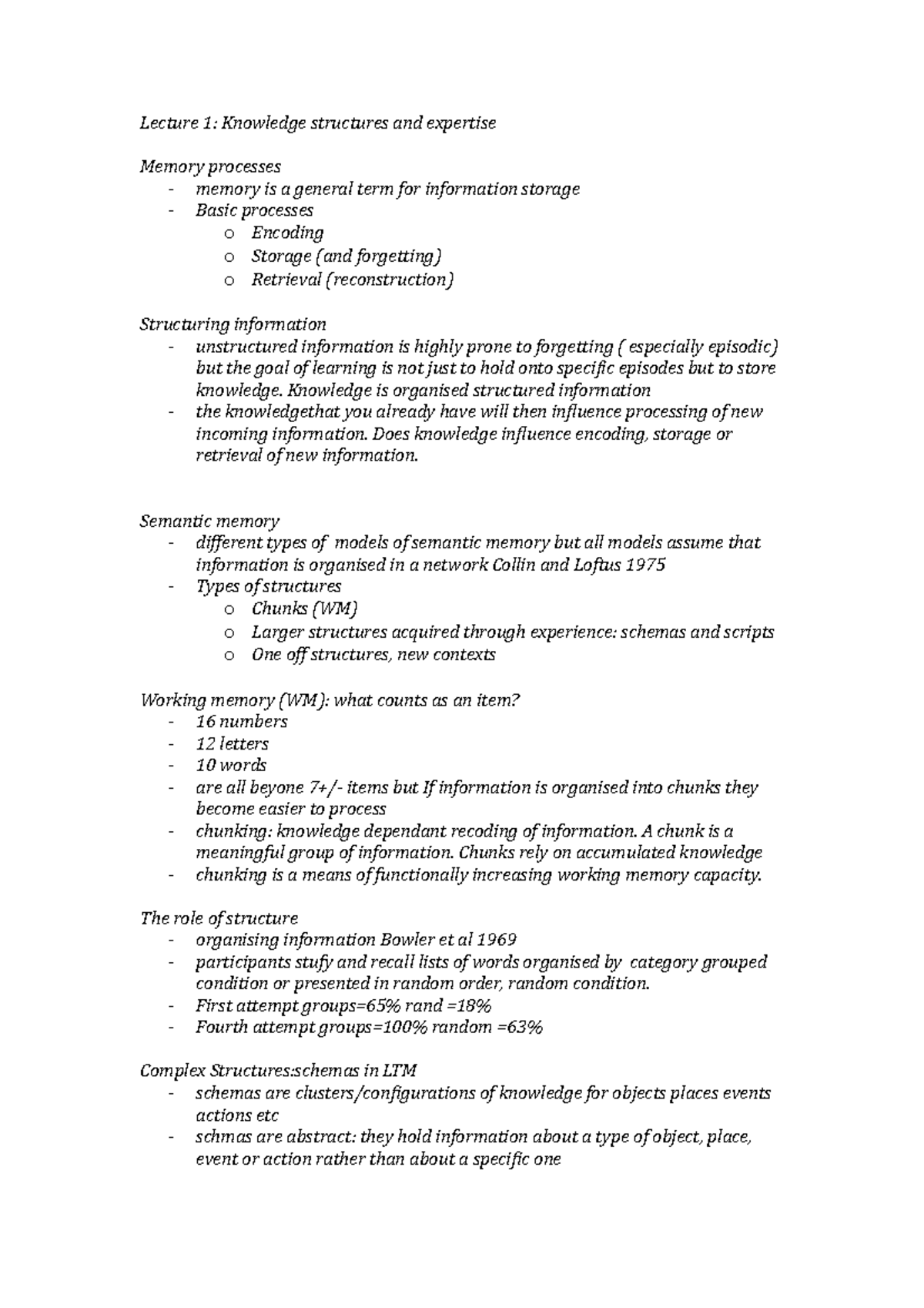 Memory and language PS3519 - Lecture 1: Knowledge structures and ...
