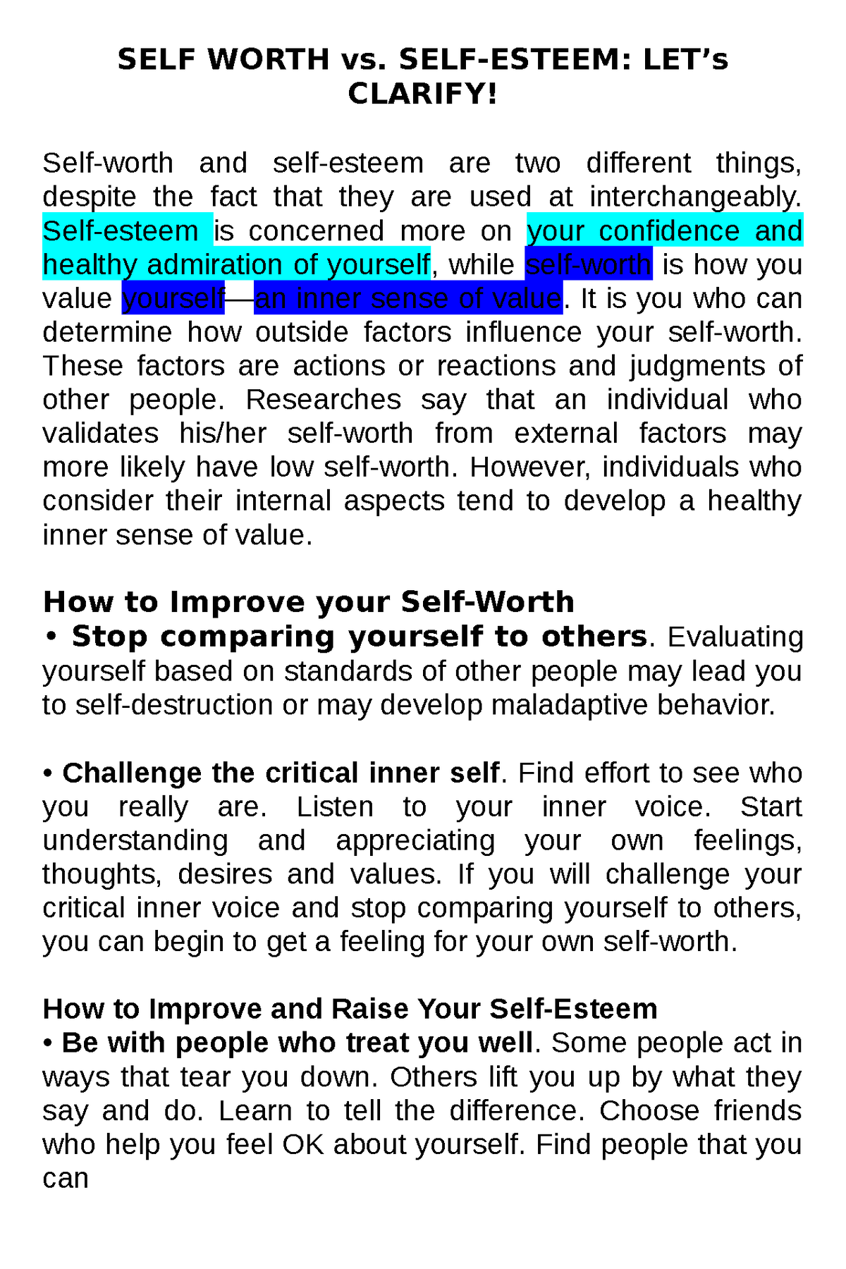 essay about self worth