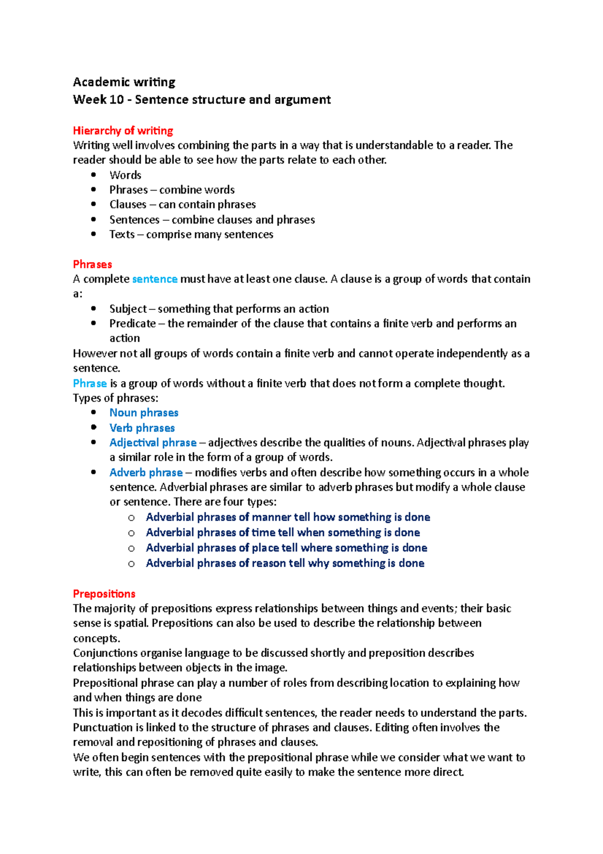 Academic writing w10 - Lecture notes 10 - Academic writing Week 10 ...