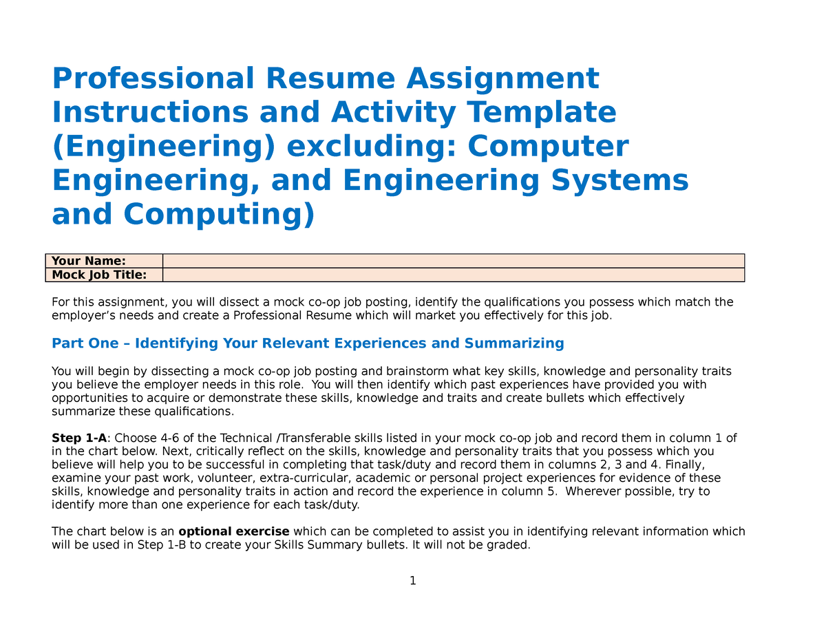 resume writing assignment