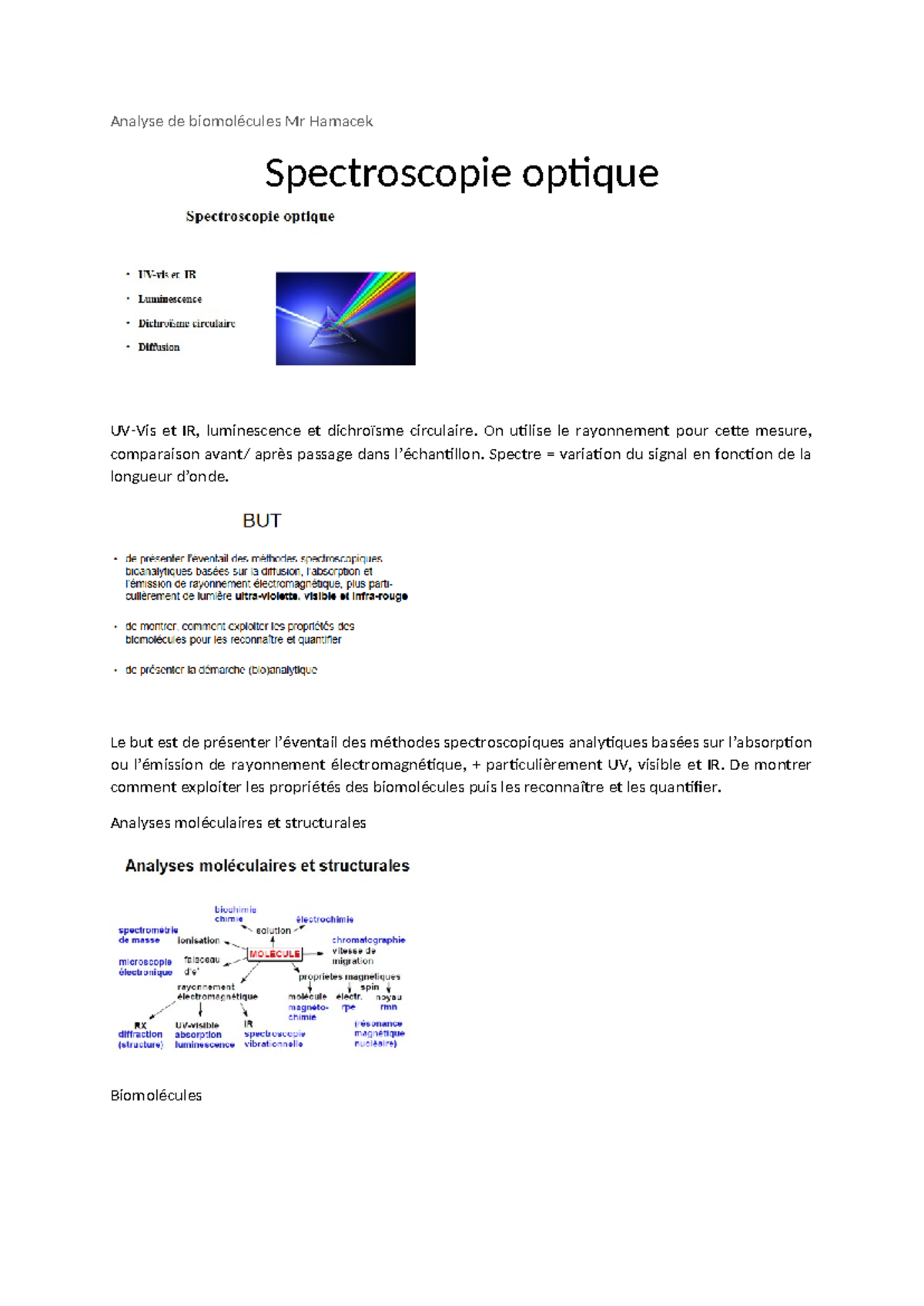 Analyse de biomolecules Spectroscopie optique - Analyse de biomolécules ...