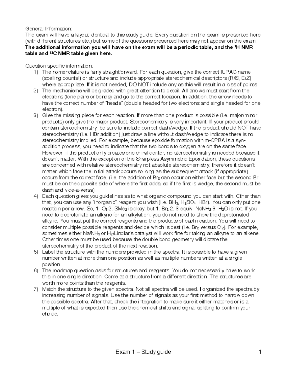Chem360 Exam 1 study guide S21 (Key) - General Information: The exam ...
