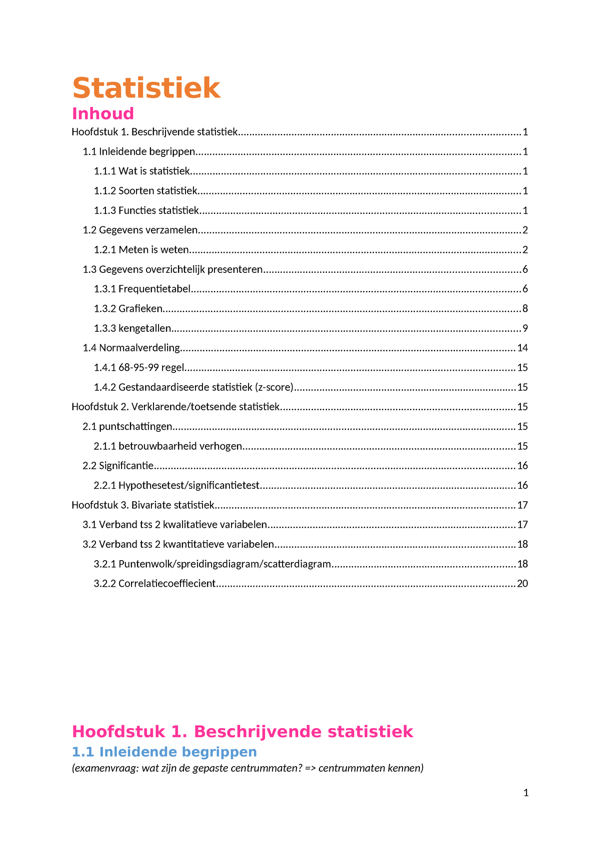 Samenvatting-statistiek - Statistiek Hoofdstuk 1. Beschrijvende ...