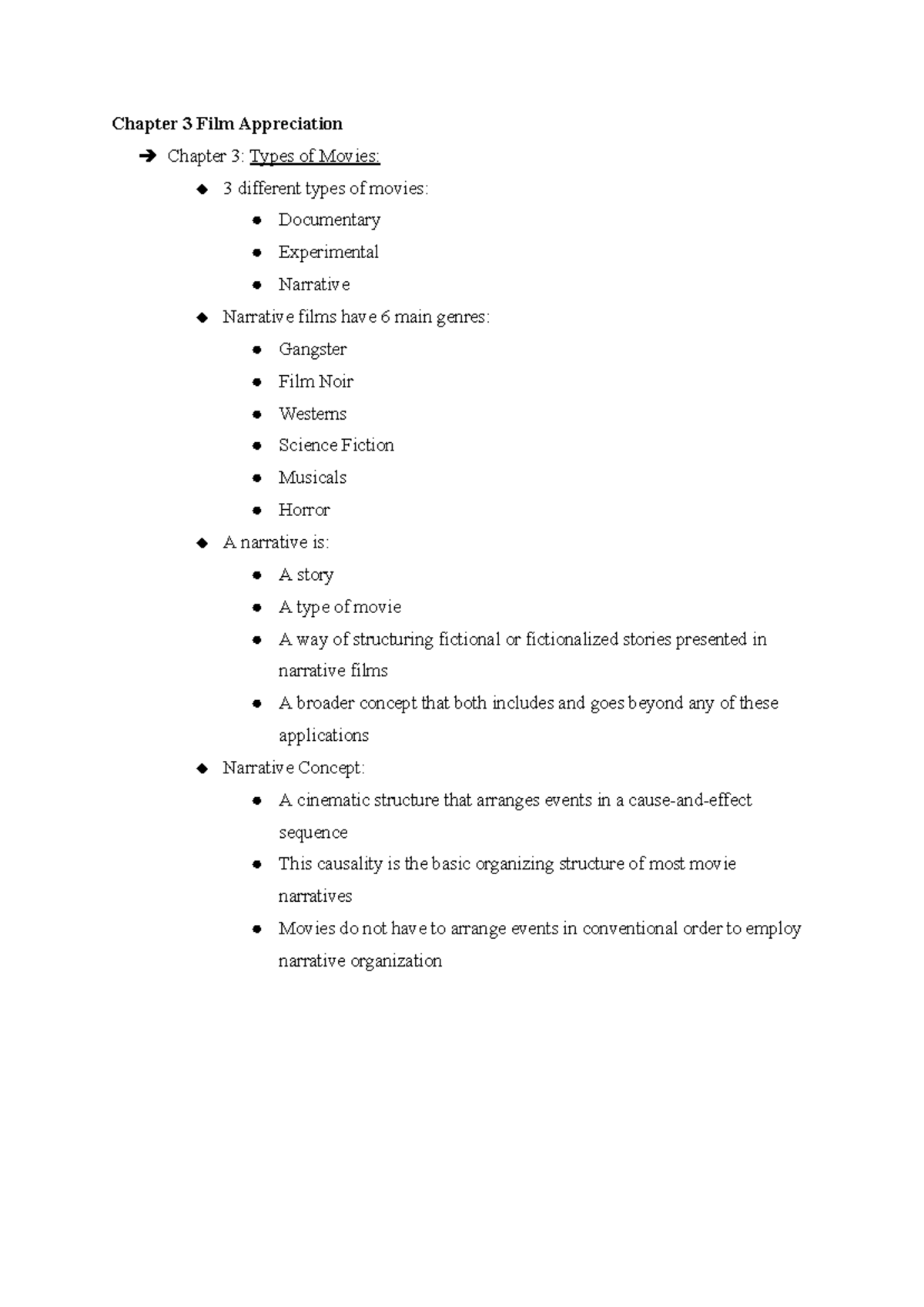 CH3p1 - Detailed notes on the different genres of movies and how they ...