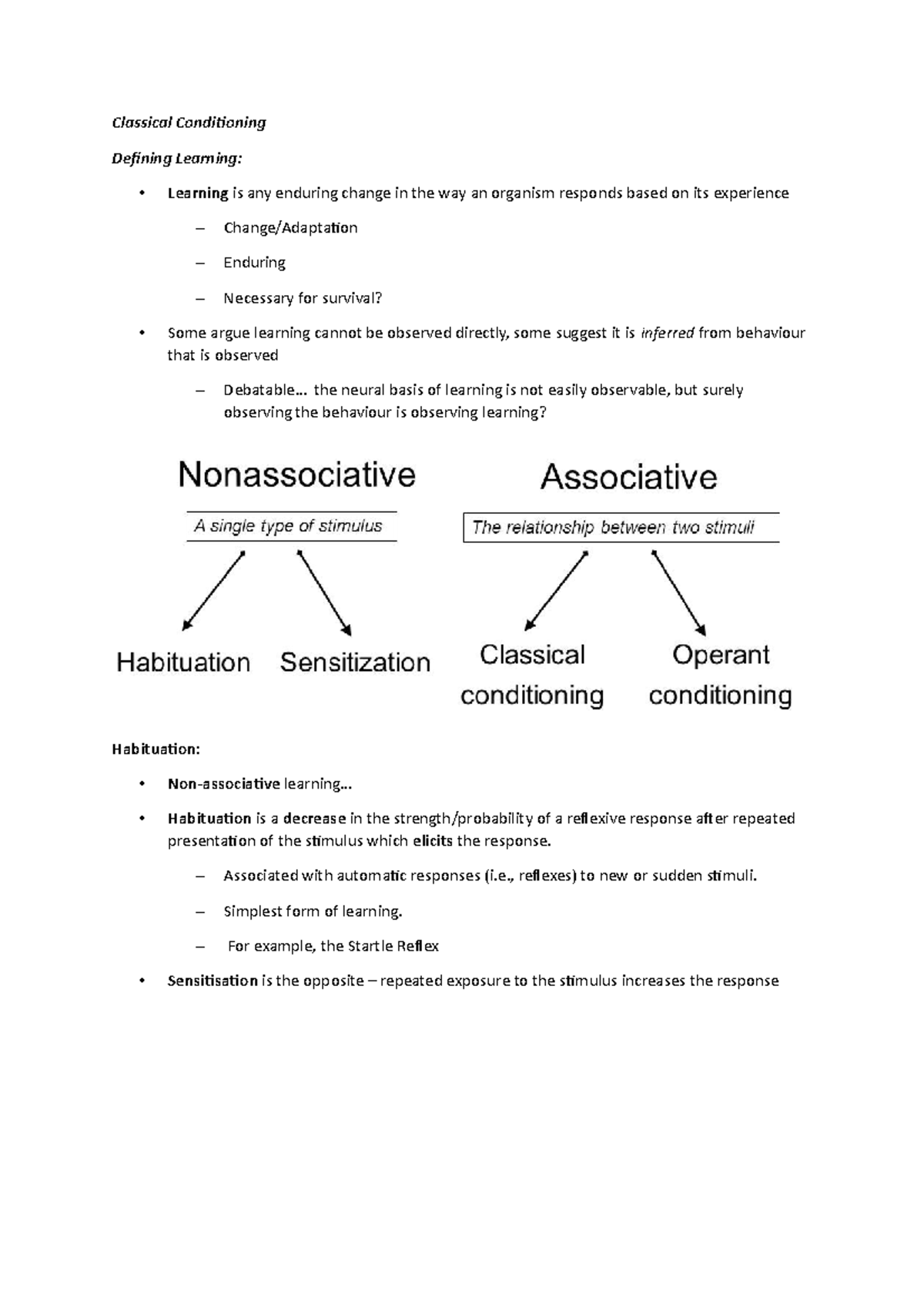 Lecture 1 - psych b - Classical Conditioning Defining Learning ...