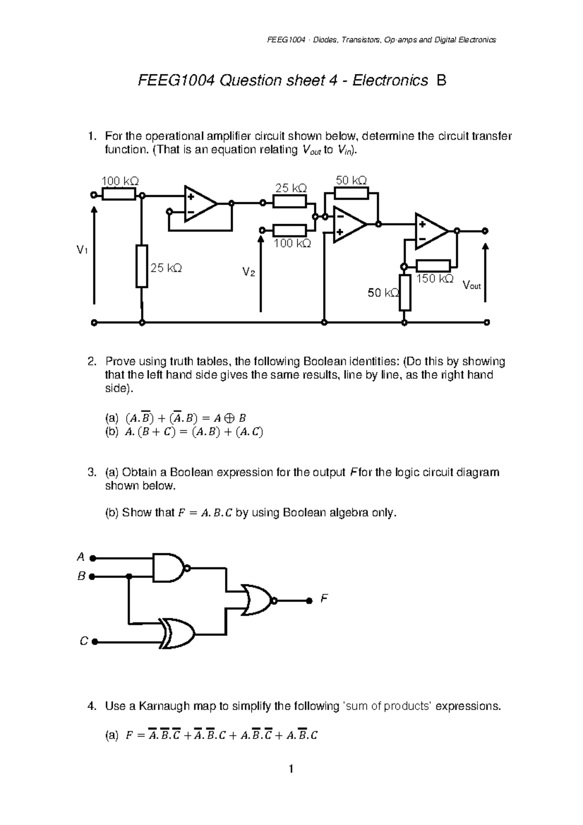 FEEG1004 Question sheet 4 Electronics B FEEG1004 Diodes