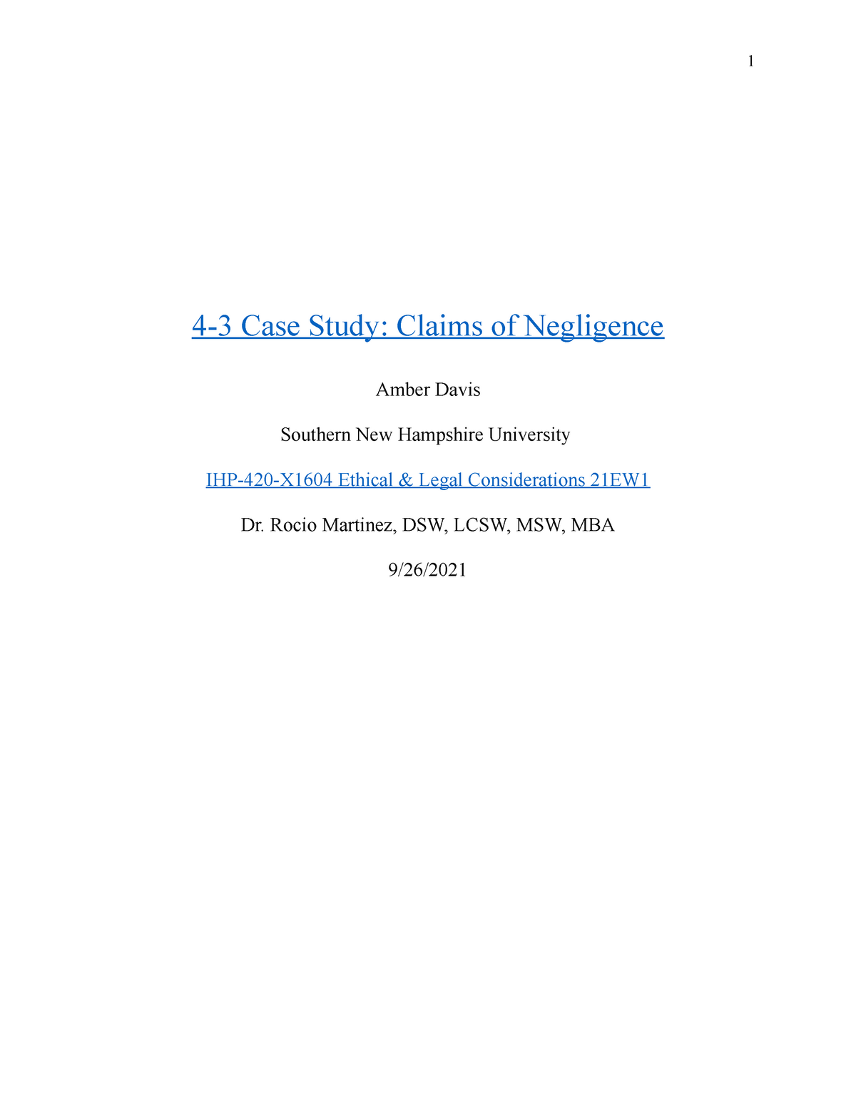 4 3 case study claims of negligence assignment