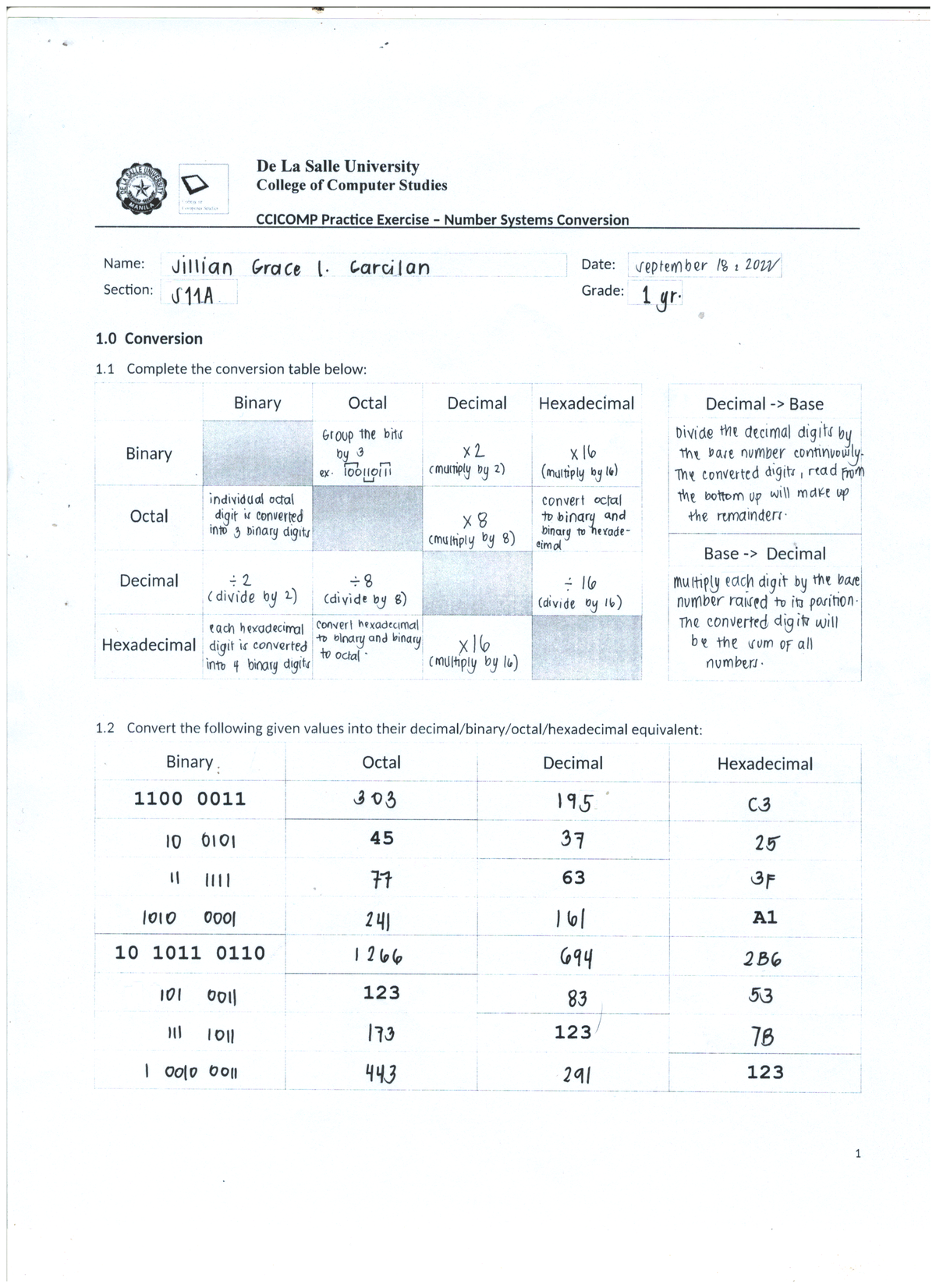 Practice Exercise - Number Systems Conversion - Introduction to ...