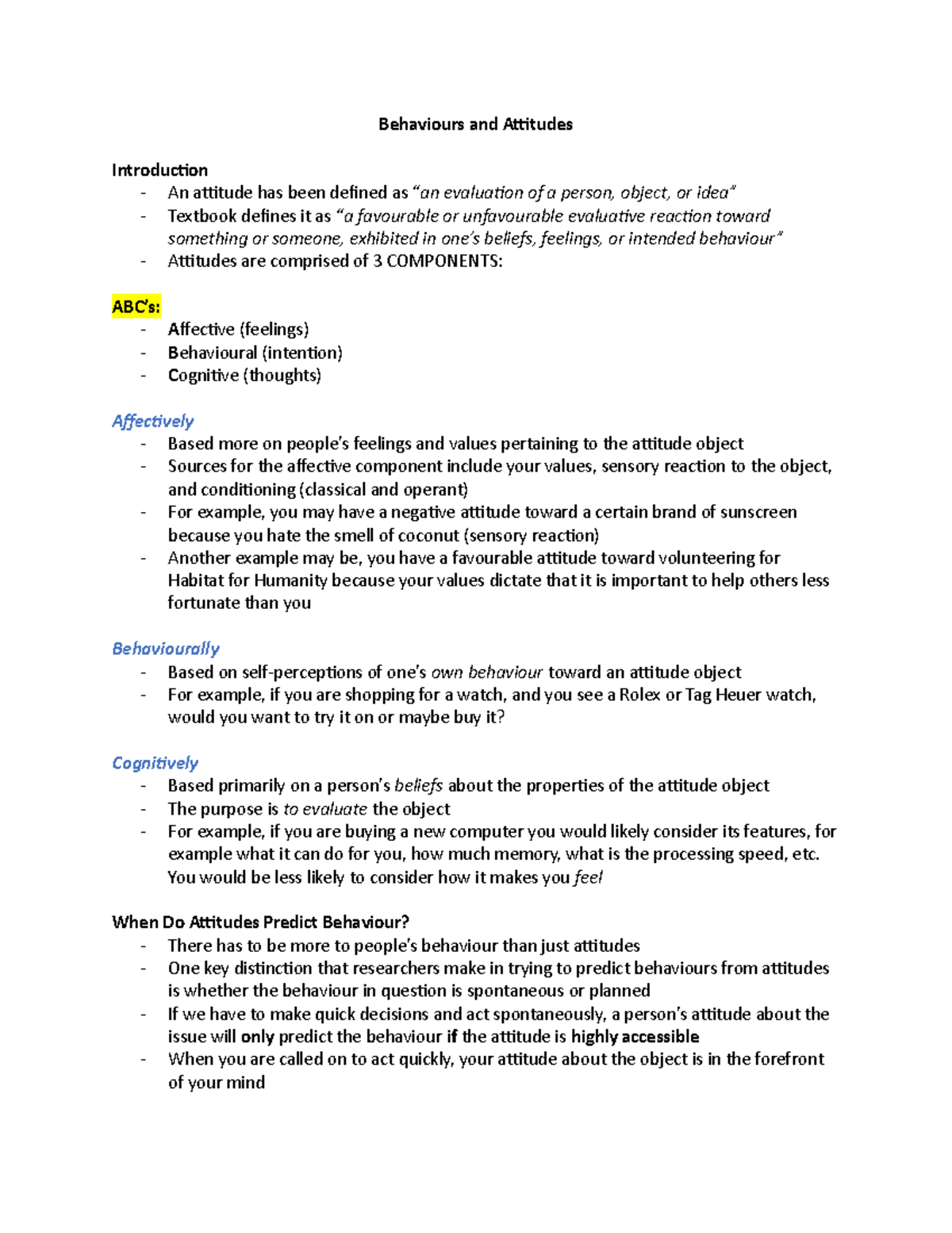 Lesson 4 - Lecture Notes 4 - Behaviours And Attitudes Introduction - An ...