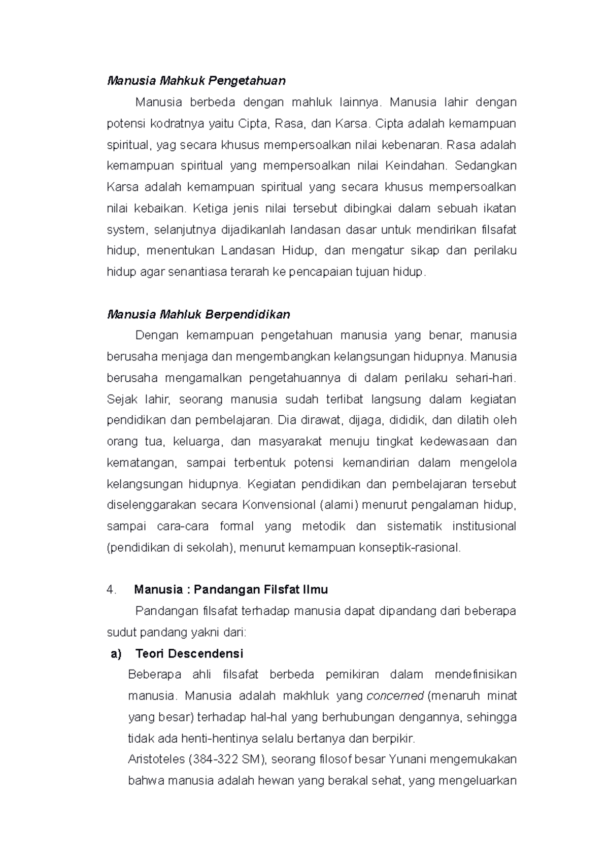 Makalah Filsafat ILMU 7 - Manusia Mahkuk Pengetahuan Manusia Berbeda ...