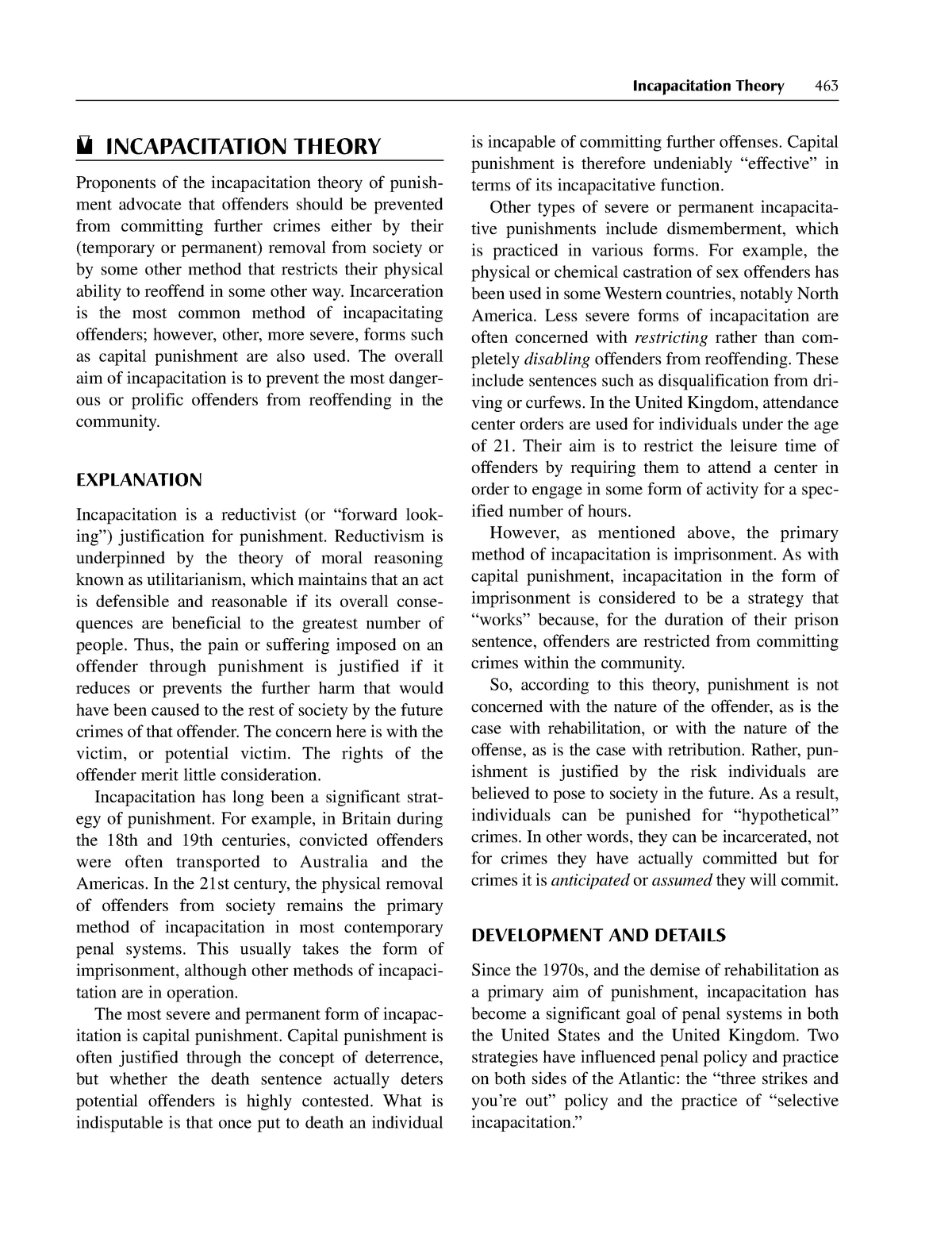 Incapacitation theory Based On Theories Of Punishment That Were Explained By Snayman s StuDocu