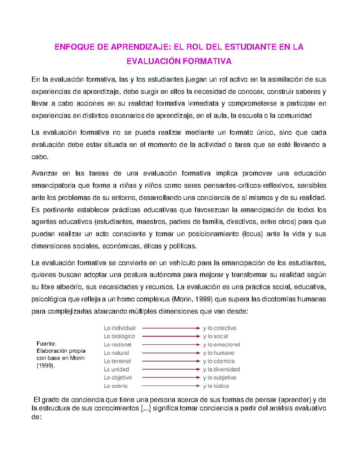 Resumen 4TO - ENFOQUE DE APRENDIZAJE: EL ROL DEL ESTUDIANTE EN LA ...