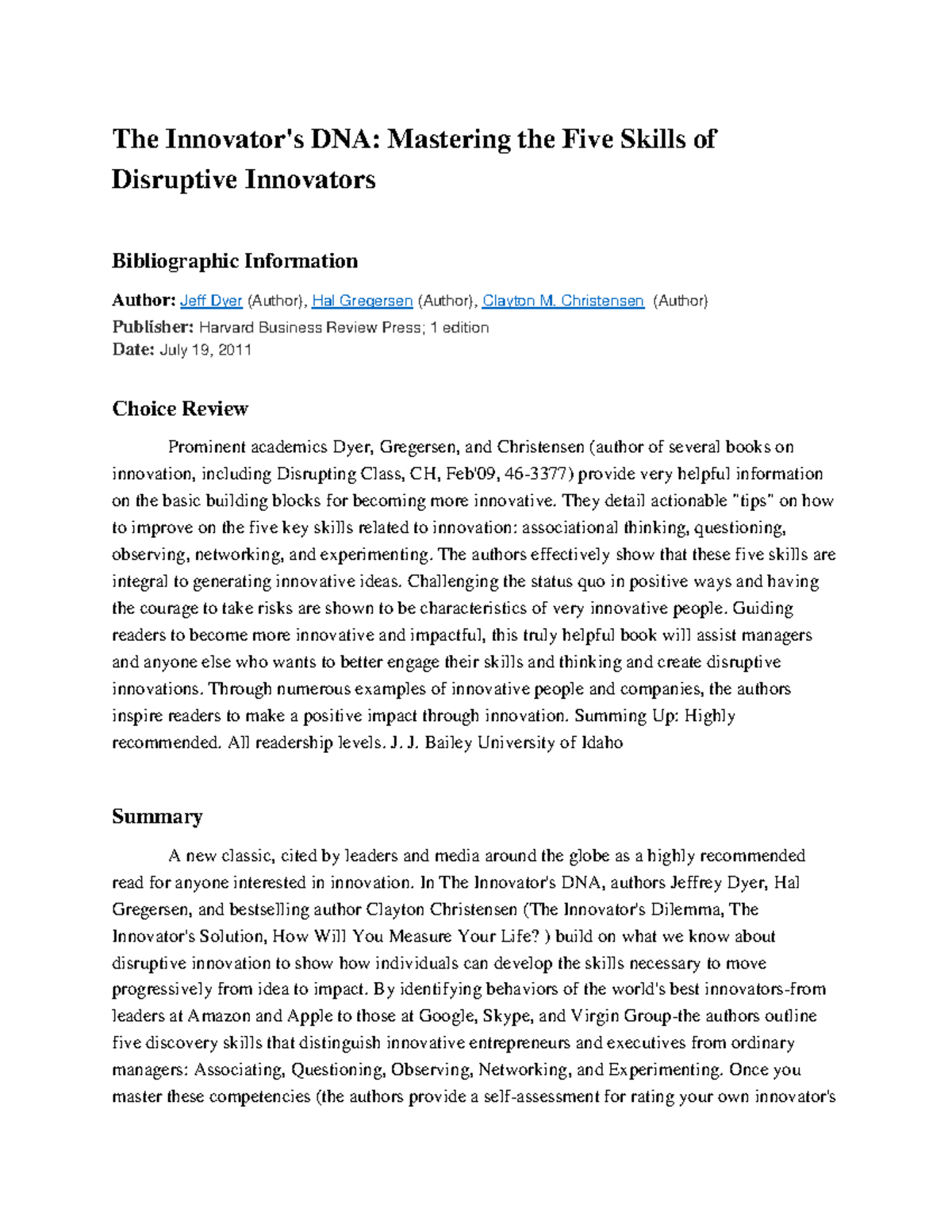 The Innovators DNA Mastering the Five Sk - Christensen (Author ...