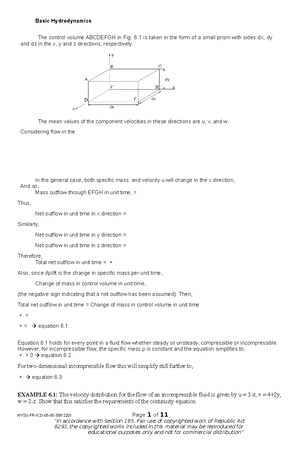 Differential Equation Of Continuity Equation - 6 is taken in the form