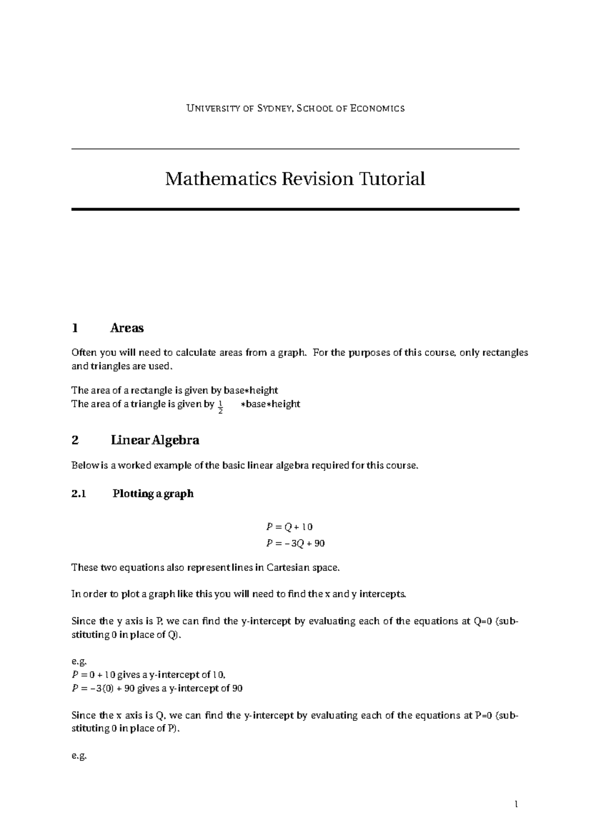 Math revision - UNIVERSITY OF SYDNEY, SCHOOL OF ECONOMICS Mathematics ...