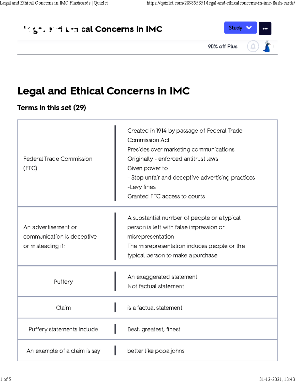 Legal and Ethical Concerns in IMC Flashcards Quizlet Marketing