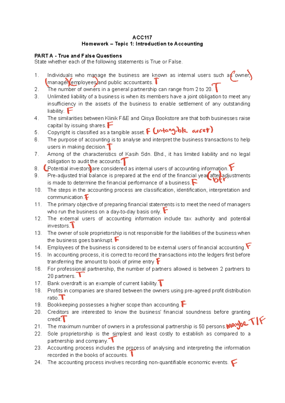 Acc 117 Acc117 Acc Homework Topic 1 Introduction To Accounting Part A True And False Acc 117 Acc117 Acc Homework Topic 1 Introduction To Accounting Part A True And False
