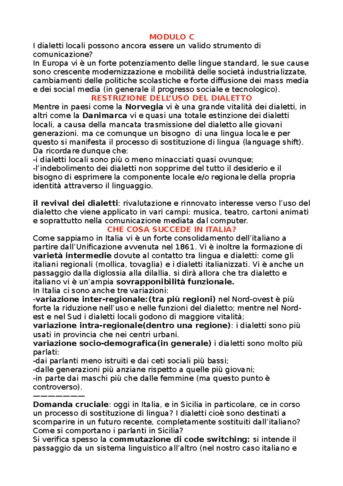 Modulo C - molto utili - MODULO C I dialetti locali possono ancora ...