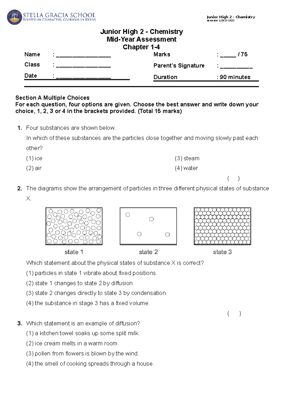 JH2 - Chem - MYA - Question Paper - Junior High 2 - Chemistry Mid-Year ...