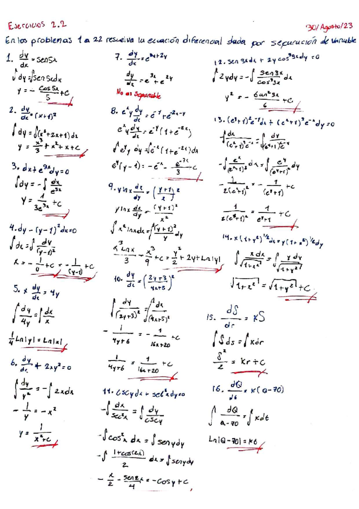 Ejericios 2 - Ejercicios de variables separables - Ecuaciones ...