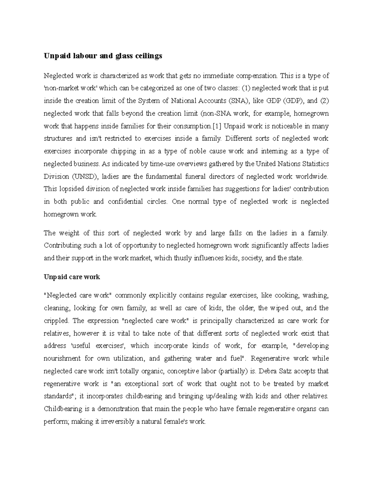 Unpaid labour and glass ceilings Unpaid labour and glass ceilings