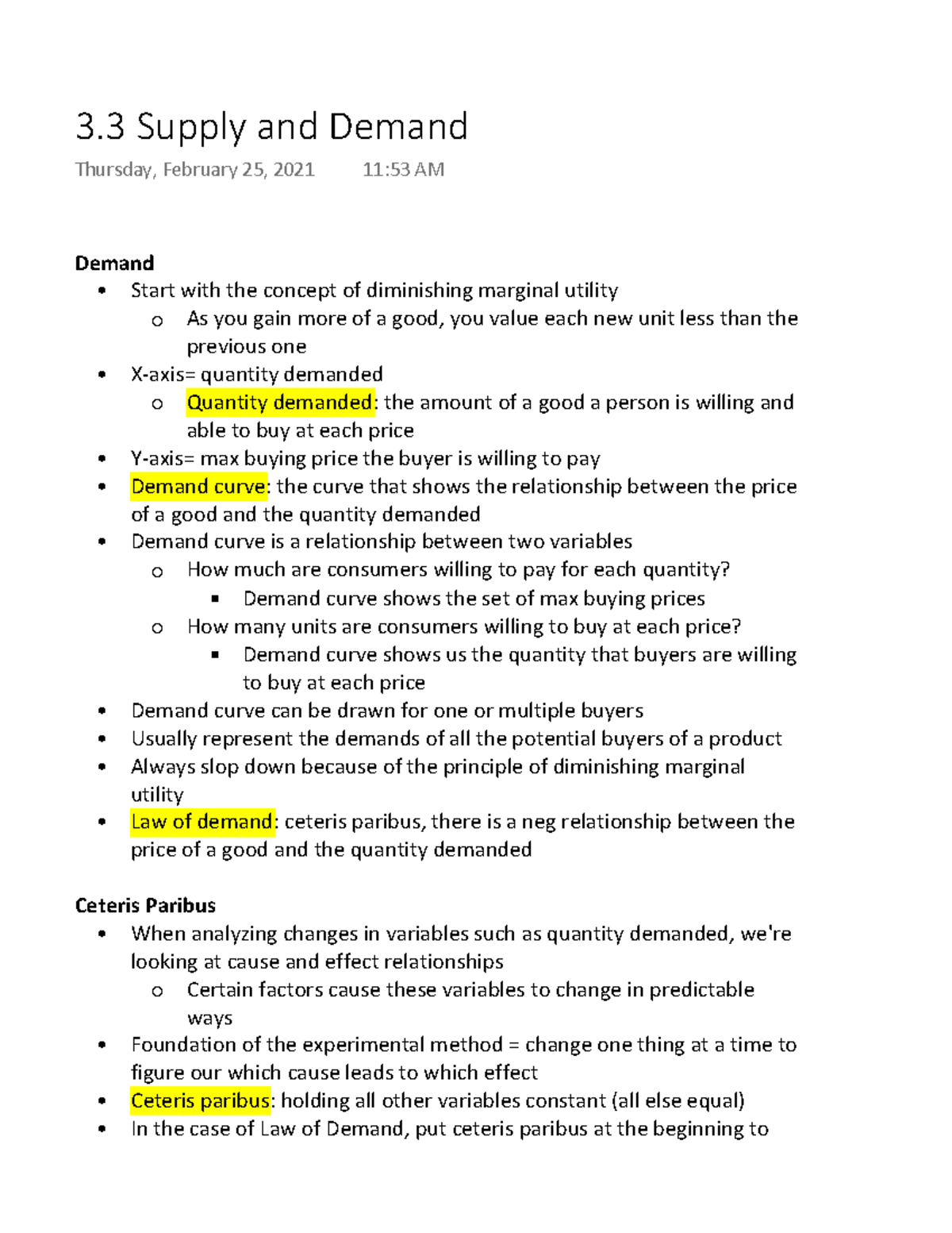 3.3 Supply and Demand - Lecture notes ch 3 - Demand Start with the ...