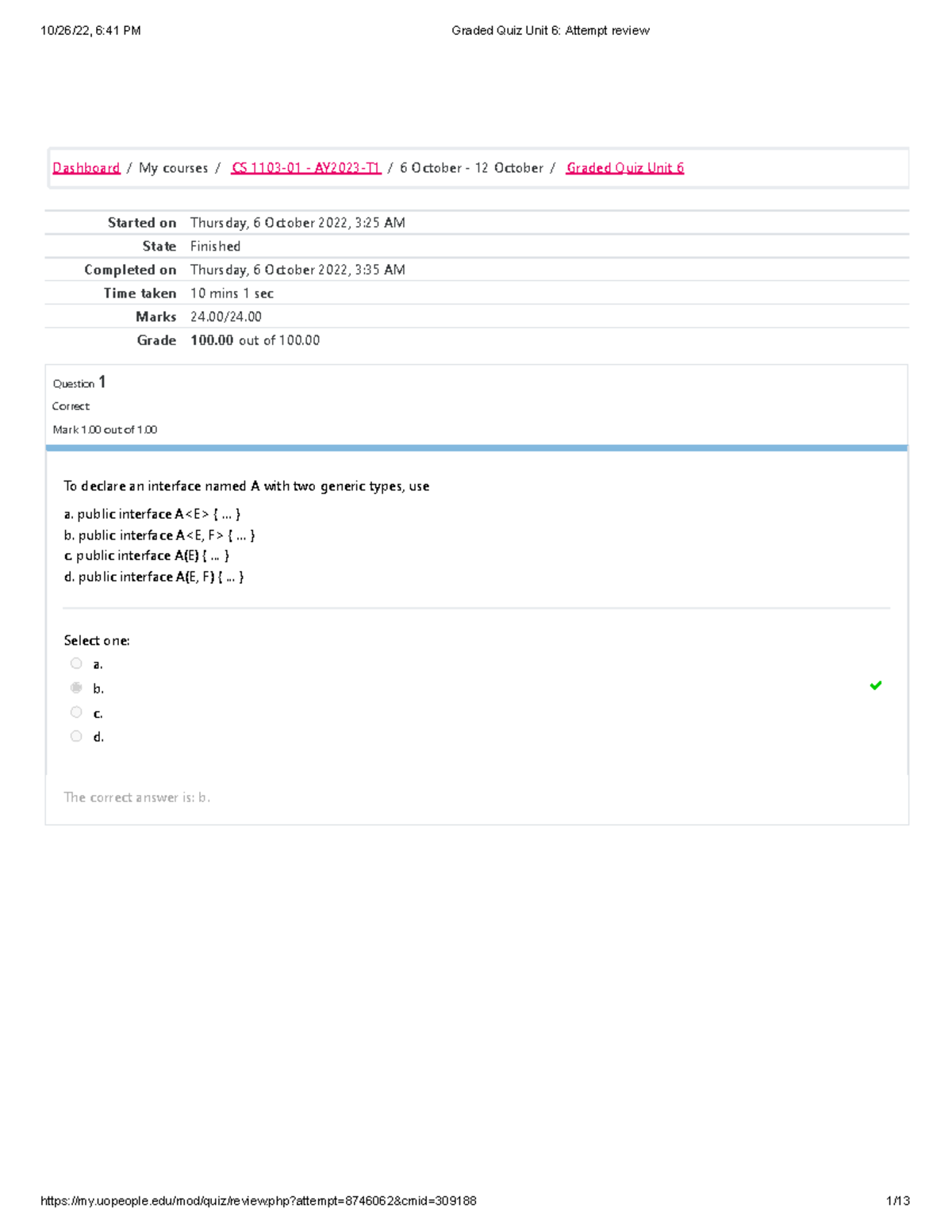 CS1103 Graded Quiz Unit 6 - Started On Thursday, 6 October 2022, 3:25 ...