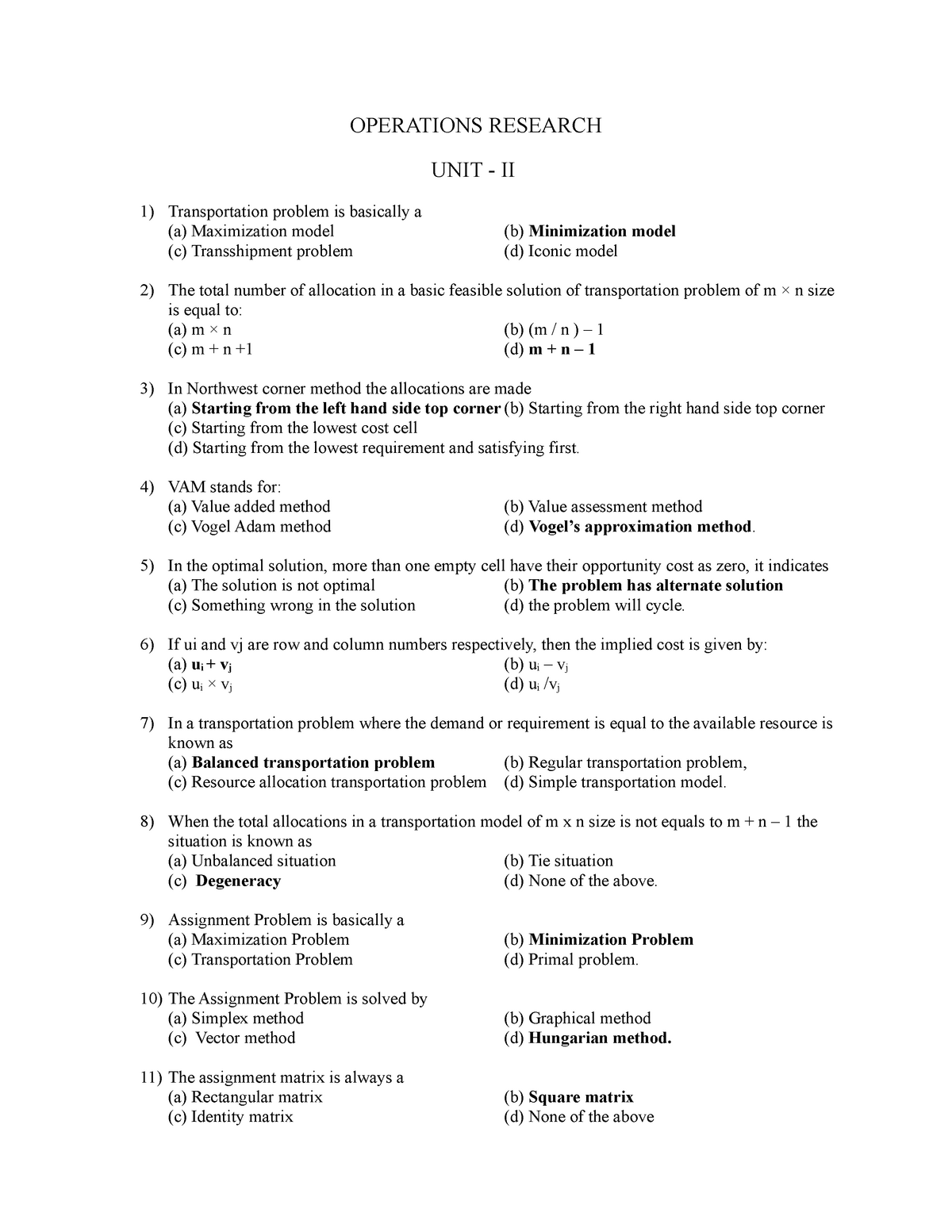 operations research sample questions and answers