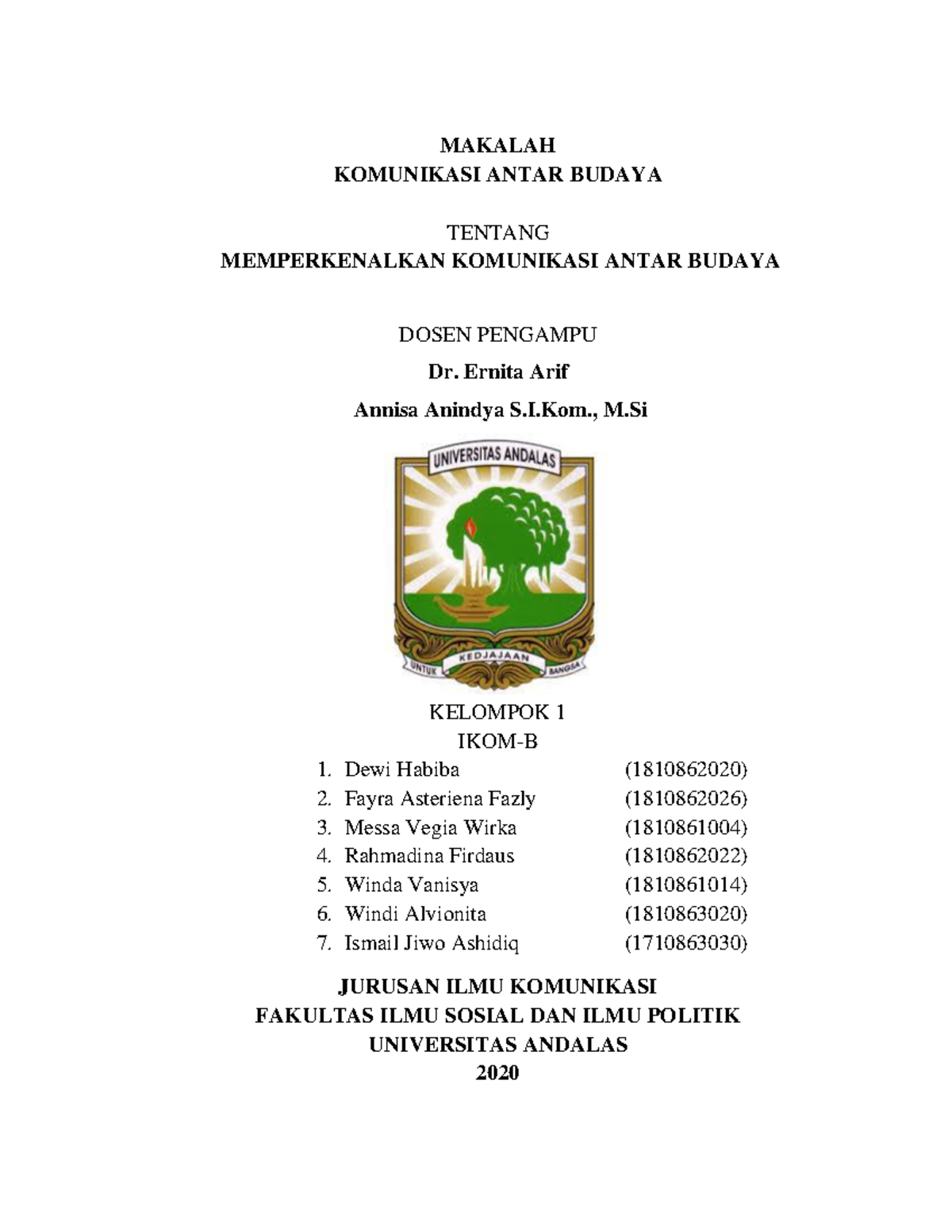 Kelompok 1 Komunikasi Antar Budaya - MAKALAH KOMUNIKASI ANTAR BUDAYA ...