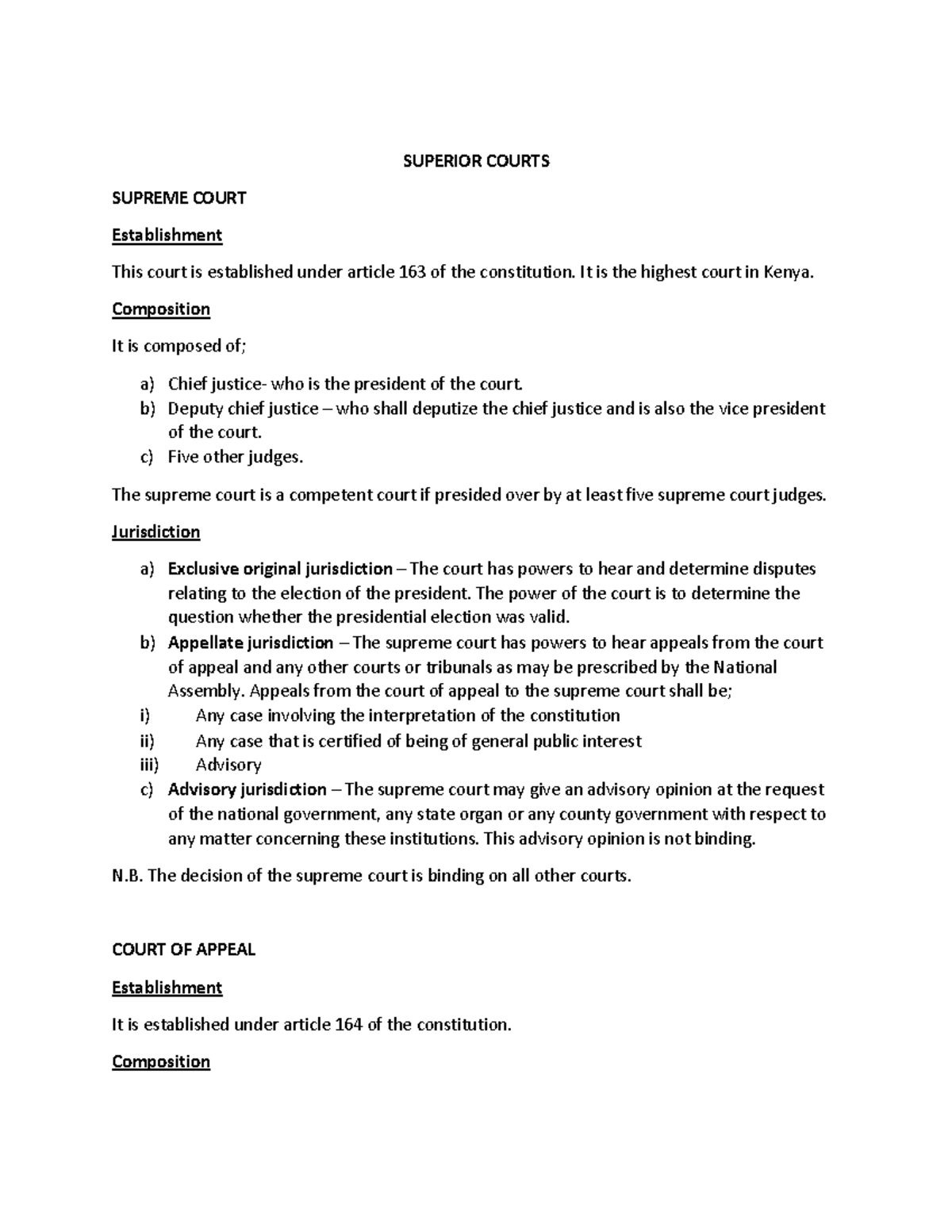 Structure and jursdiction of courts in Kenya notes Social work and