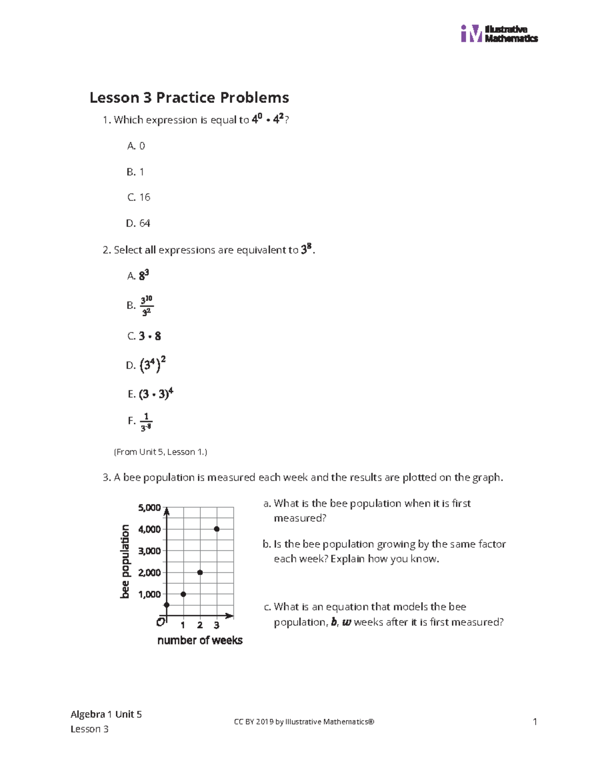 Unit 5 Lesson 3 Practice Problems Lesson 3 Practice Problems Which