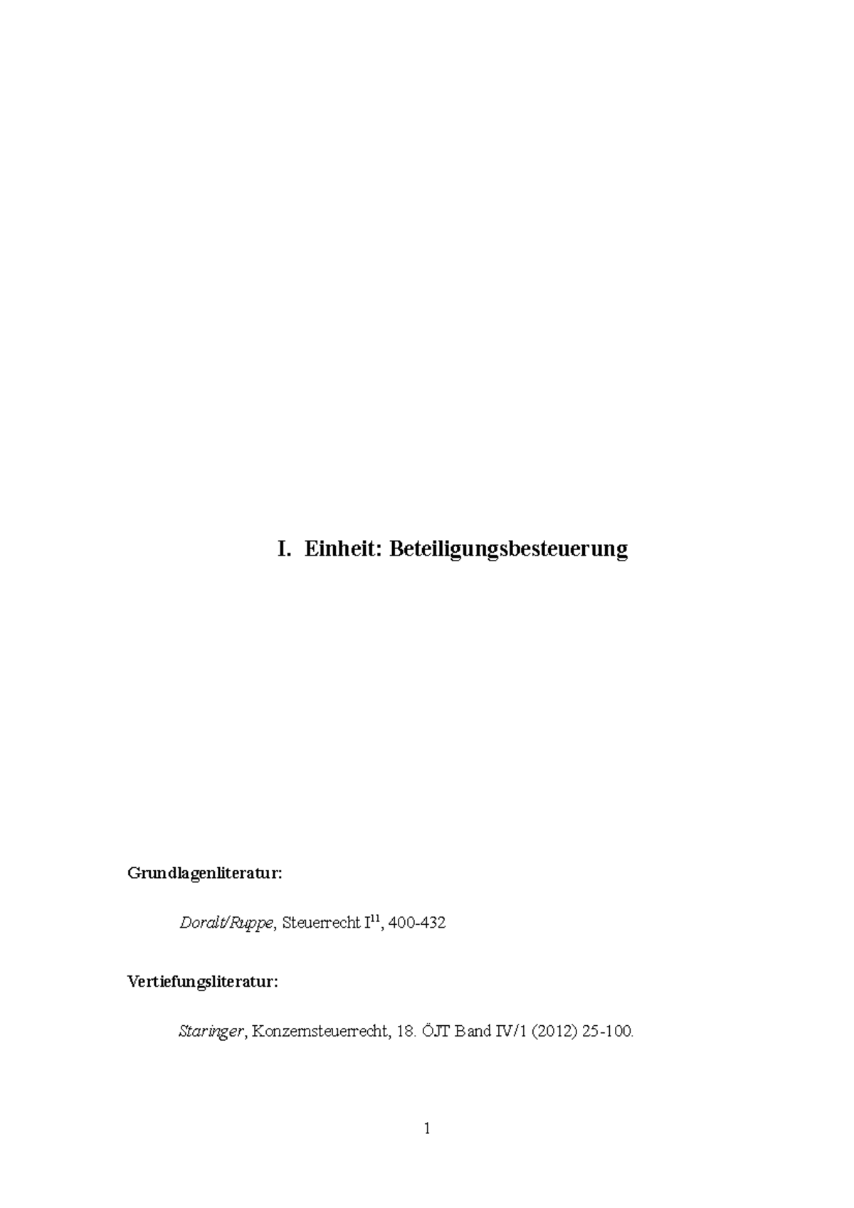 Mitschrift 4. Einheit - I. Einheit: Beteiligungsbesteuerung ...