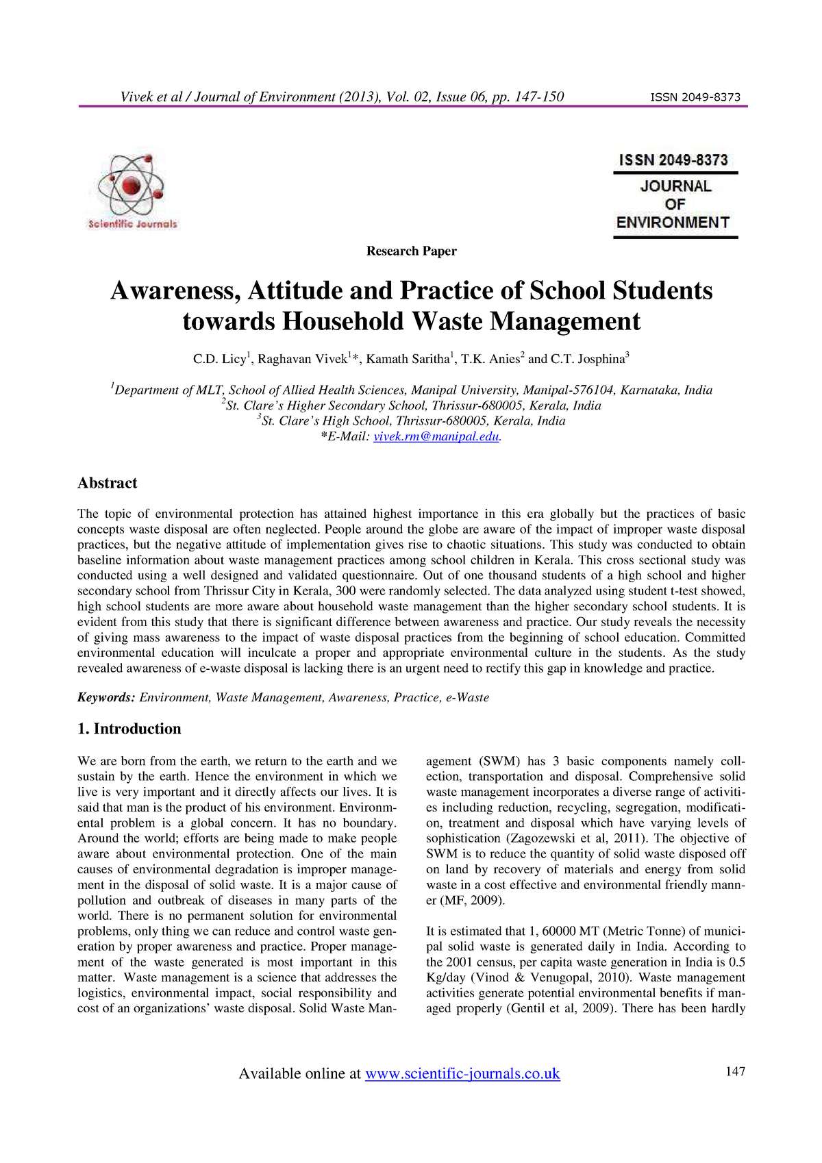 research paper on waste management problem