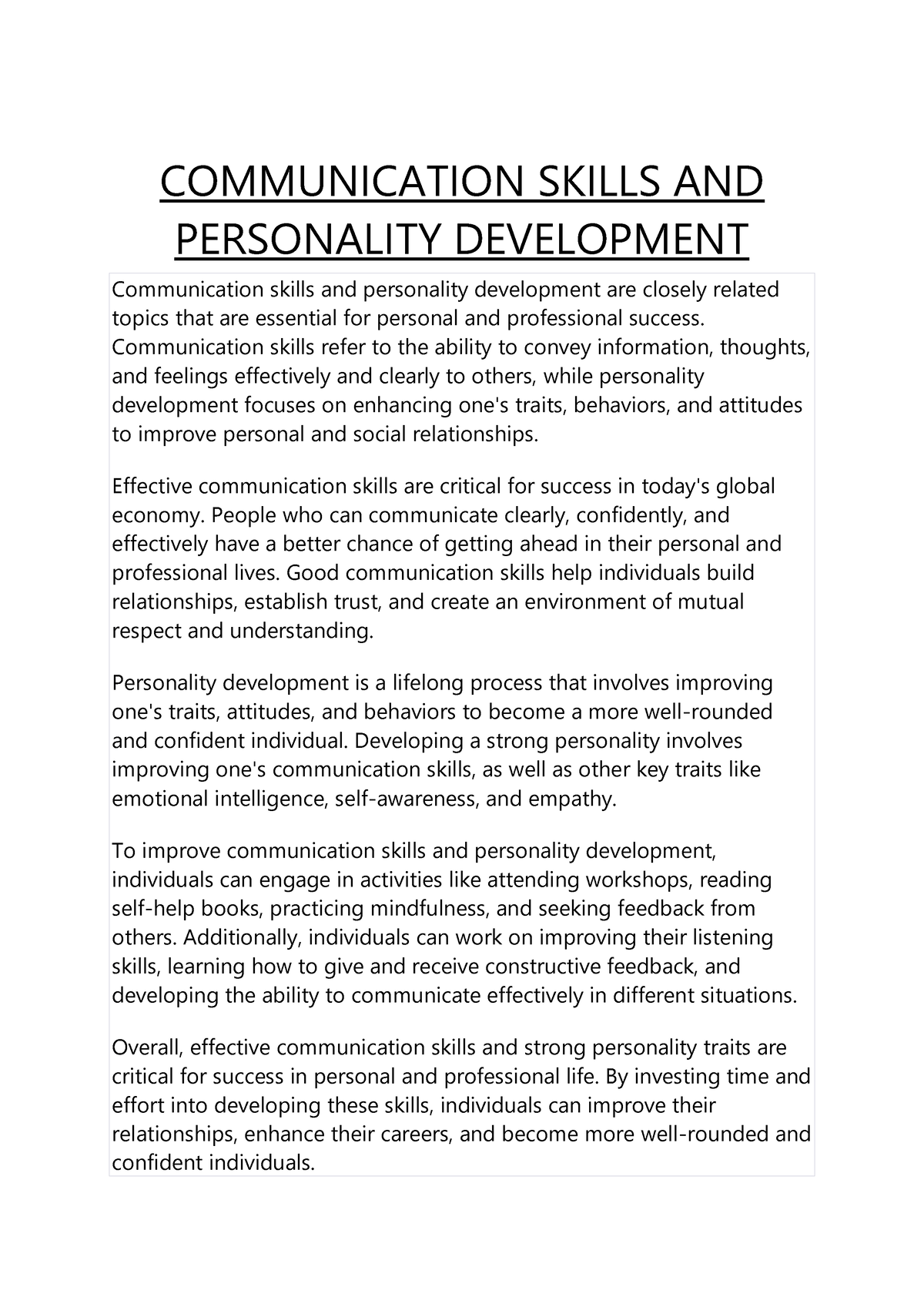 essay on communication skills and personality development