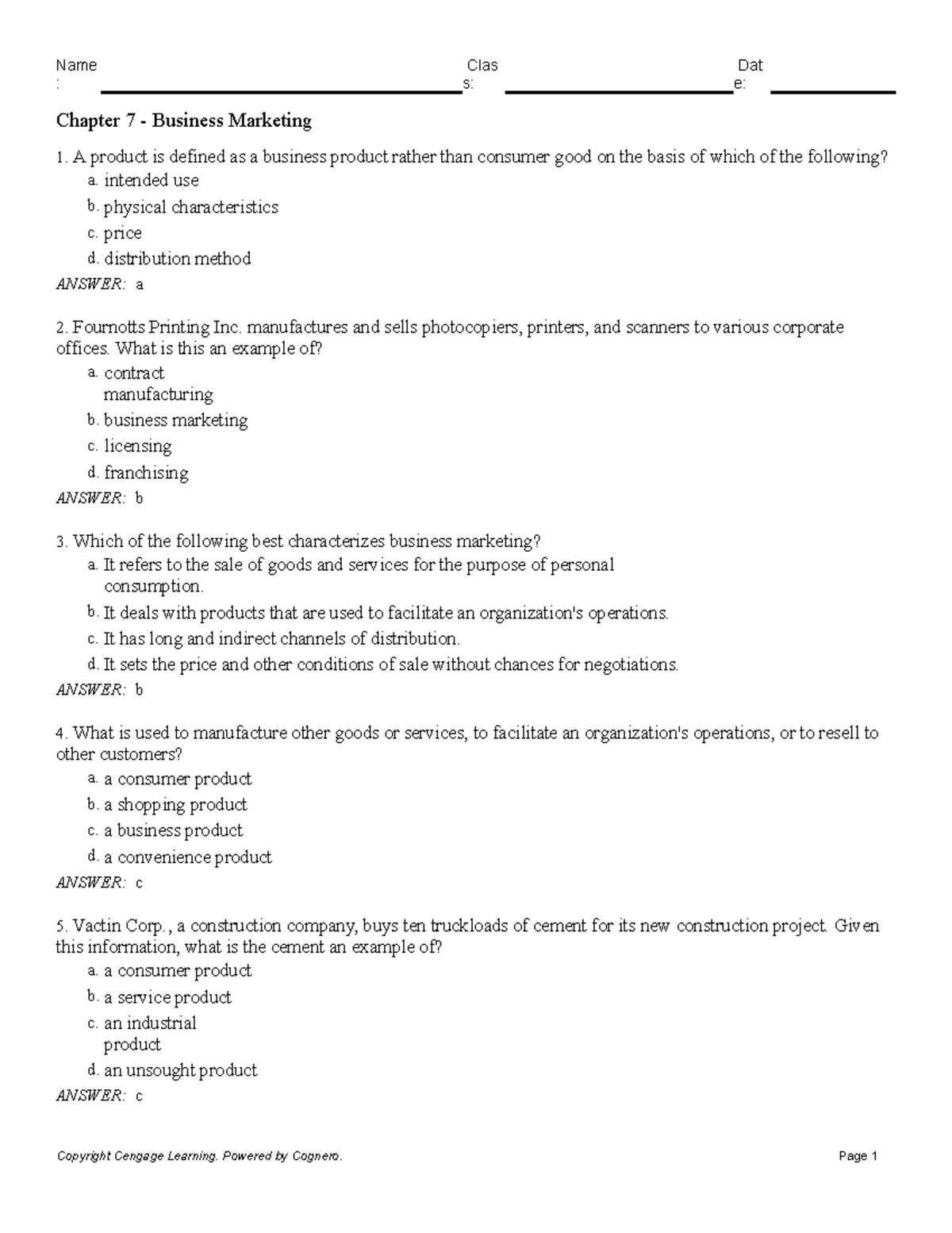 Chapter 7 Business Marketing - : S: E: Chapter 7 - Business Marketing A ...