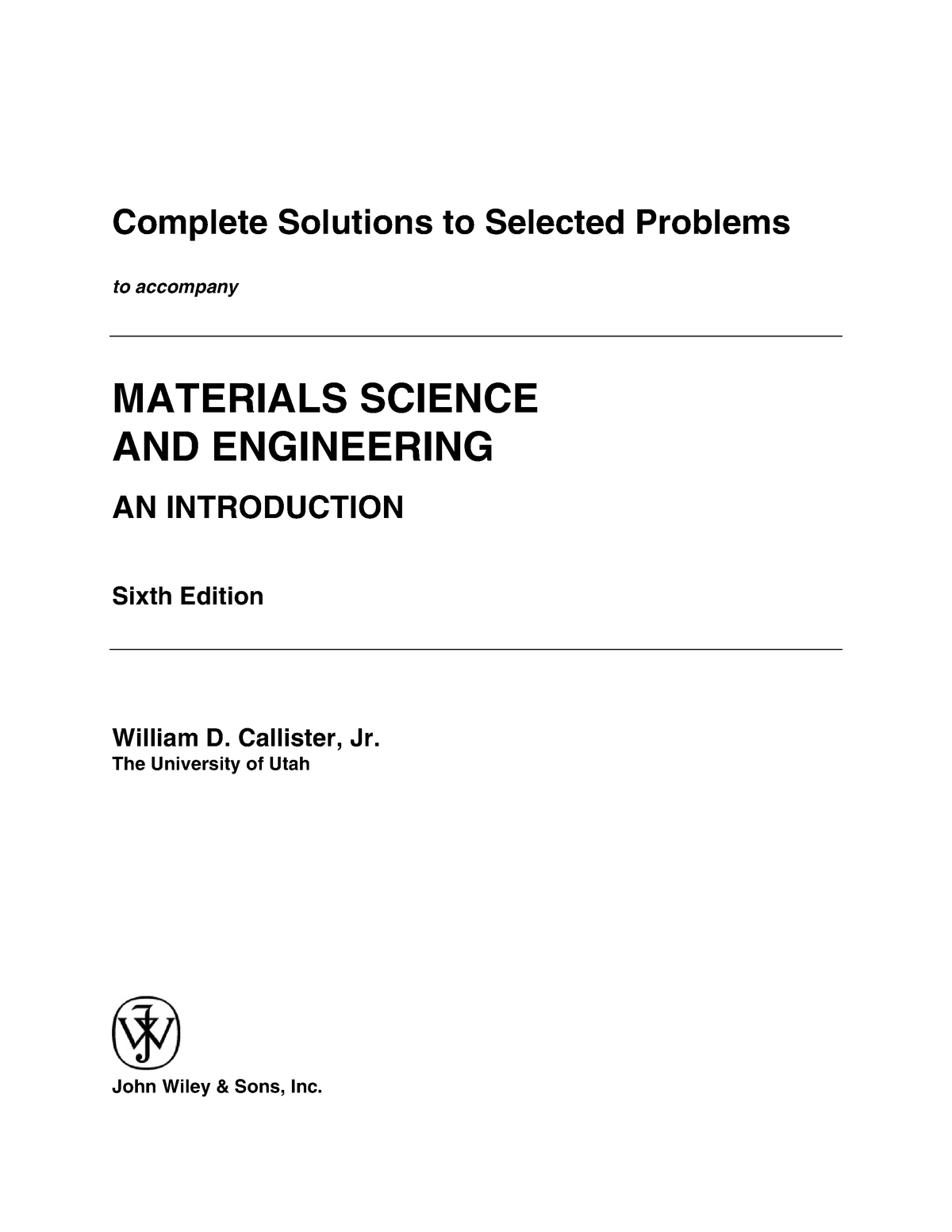 Callister Materials Science And Engineering 9th Edition Solutions