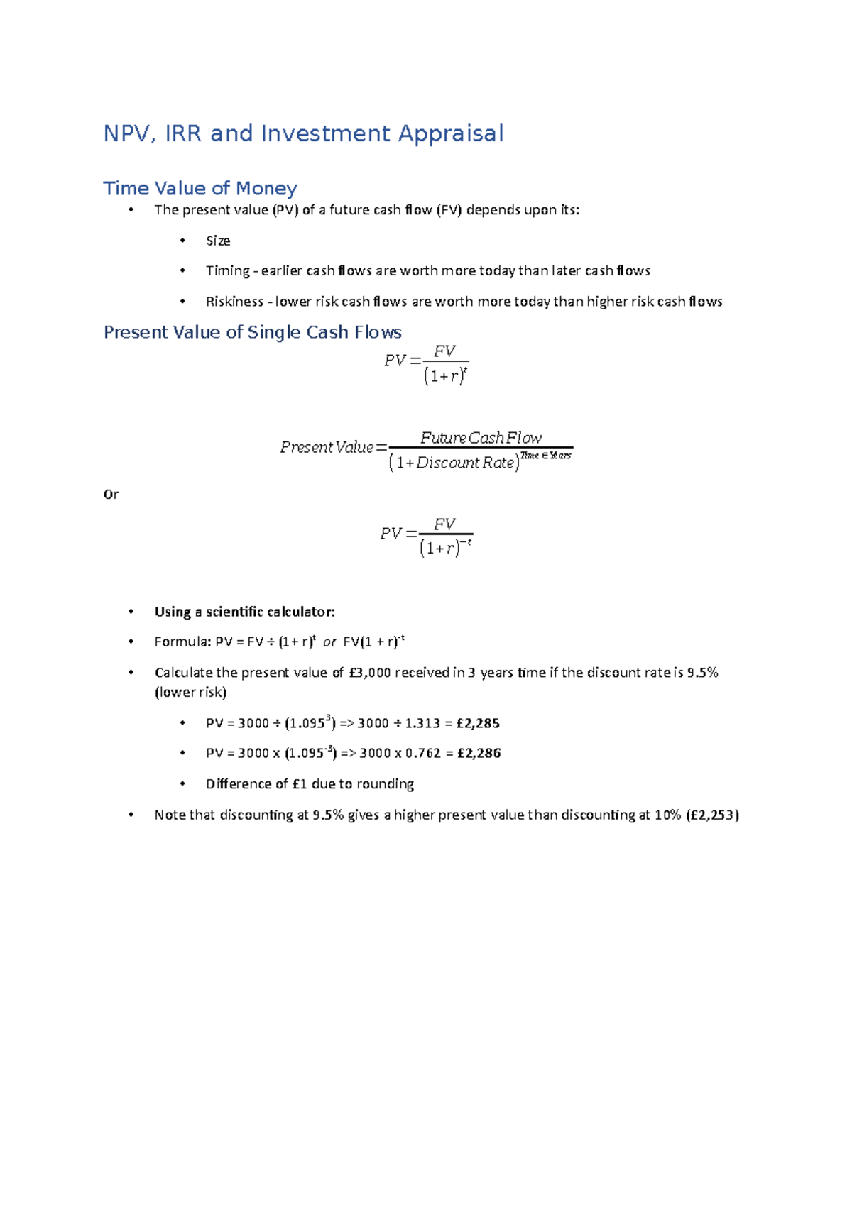 Corporate Finance- NPV, IRR And Investment Appraisal - NPV, IRR And ...